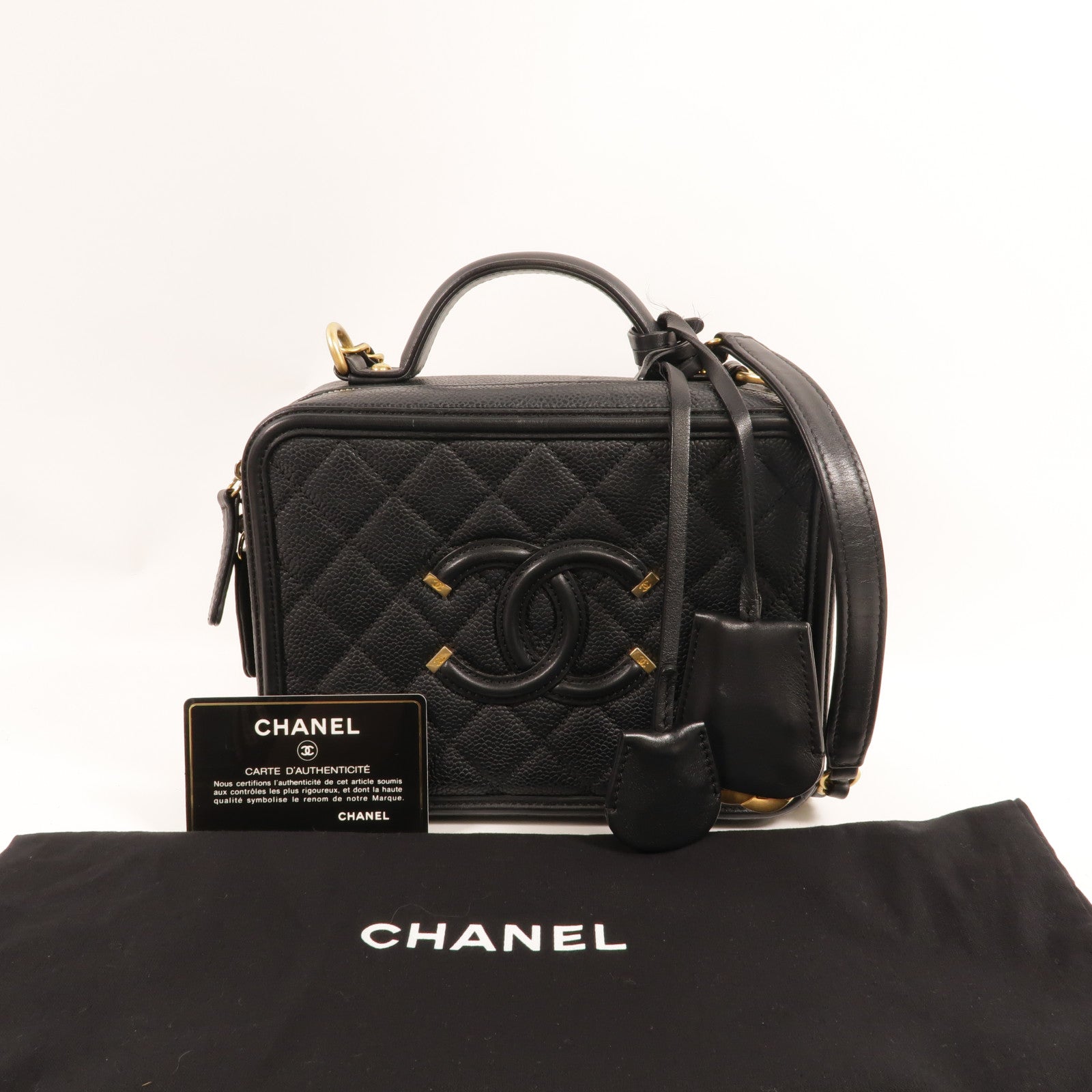 CHANEL 牛皮皮革Filigree Vanity Case手挽肩背兩用袋