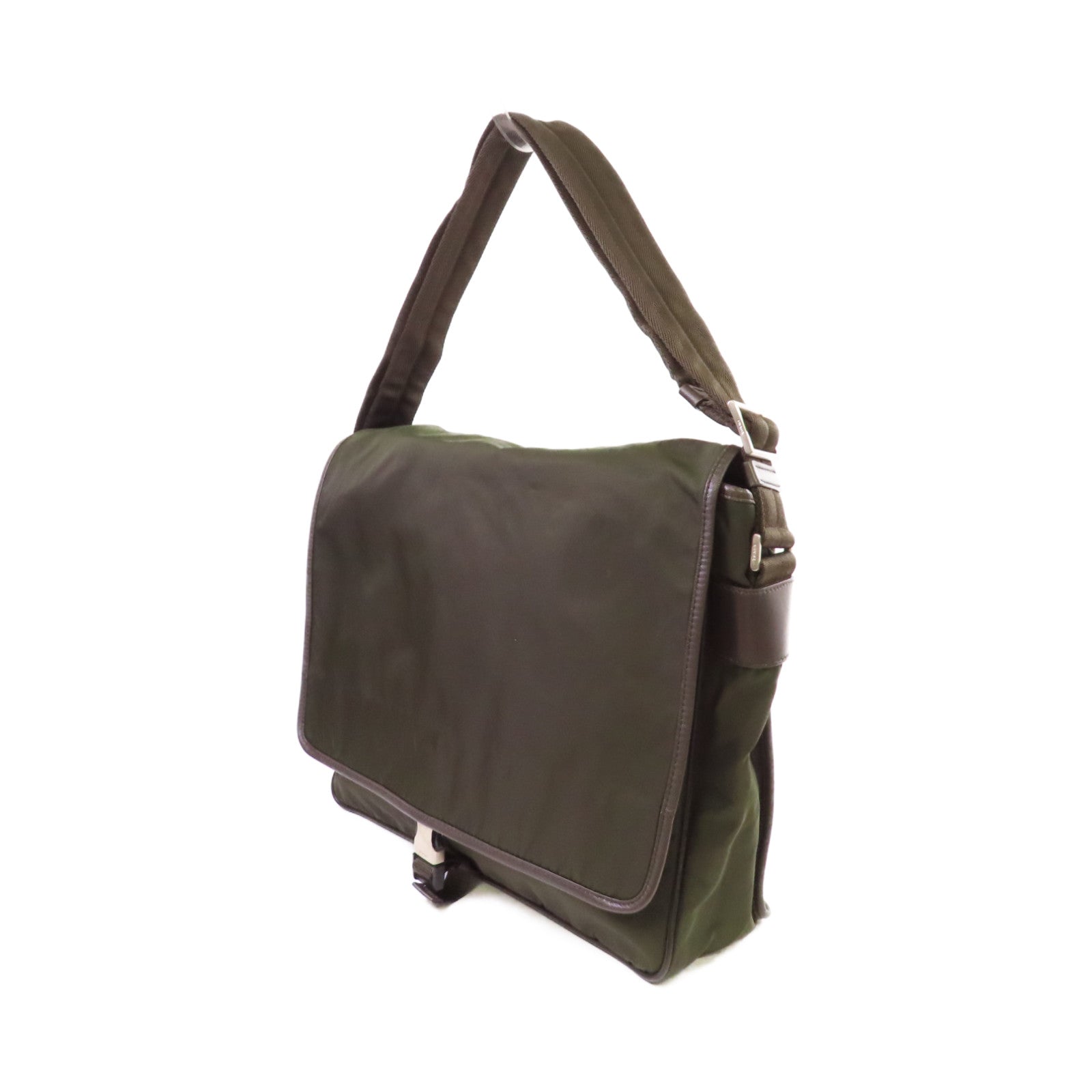 PRADA 尼龍Messenger Bag銀扣肩背袋軍綠色