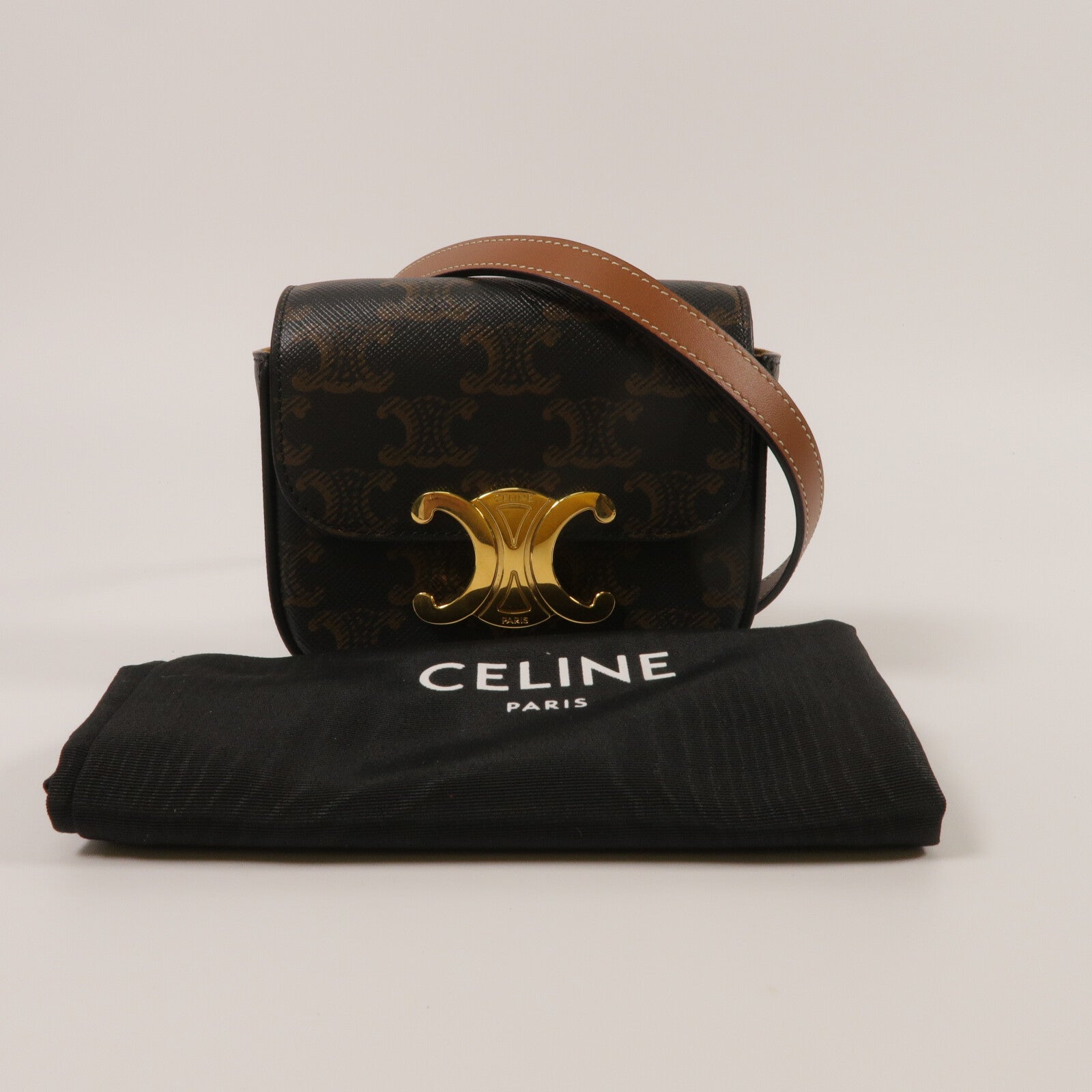 CELINE 塗層帆布/牛皮皮革Mini Claude肩背袋