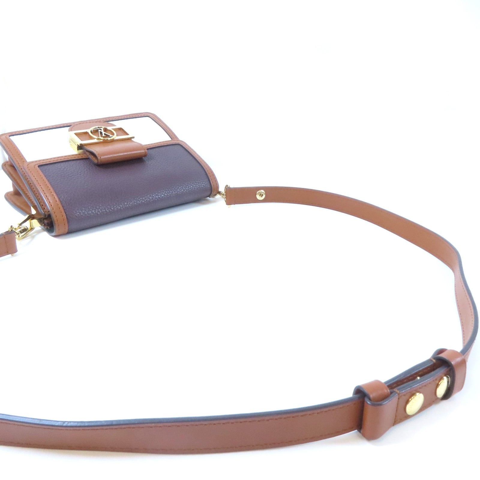 LOUIS VUITTON 牛皮皮革Dauphine金扣肩背袋啡色/白色/紫色
