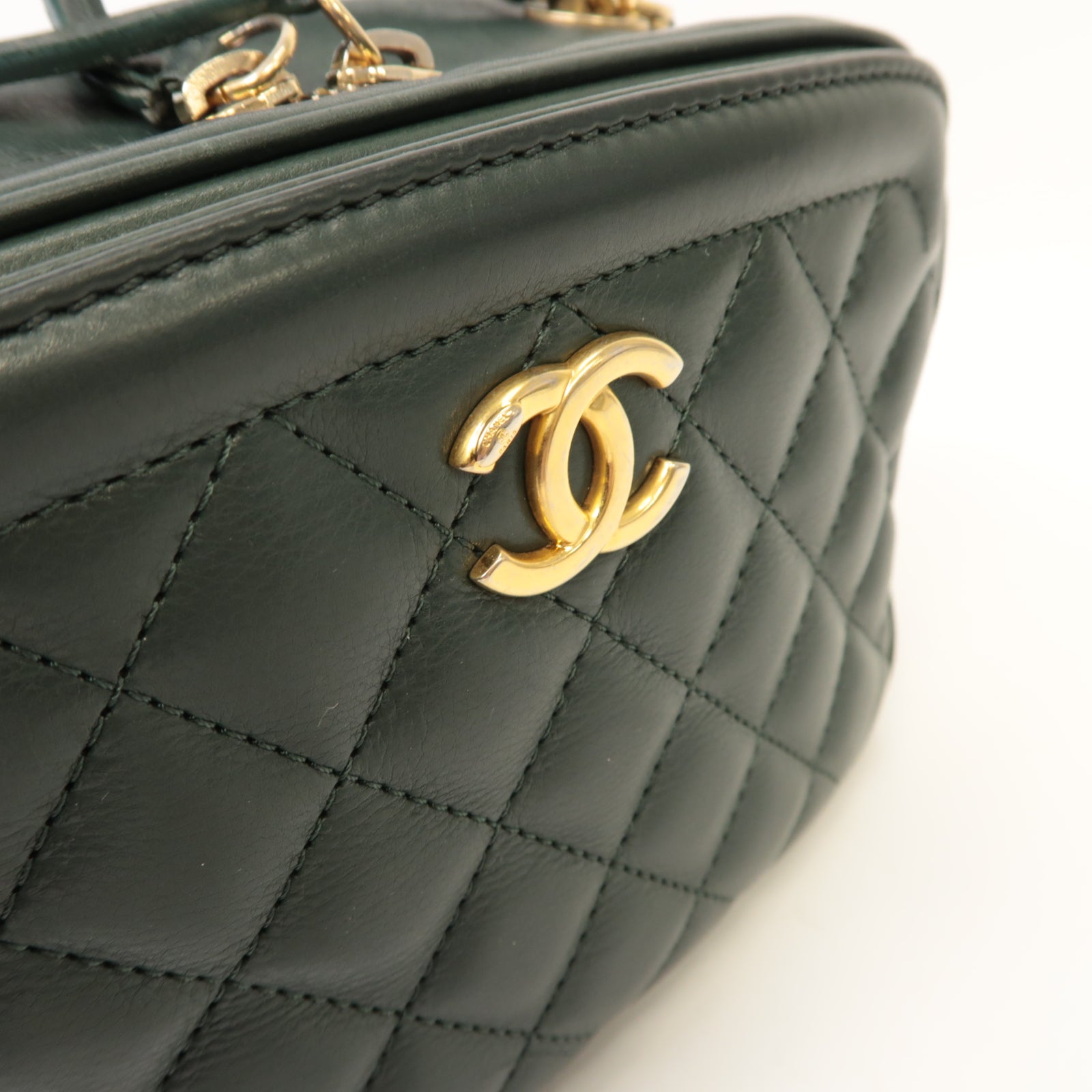 CHANEL 【激減優惠】菱格牛皮皮革2way Shoulder Bag金扣手挽肩背兩用袋綠色