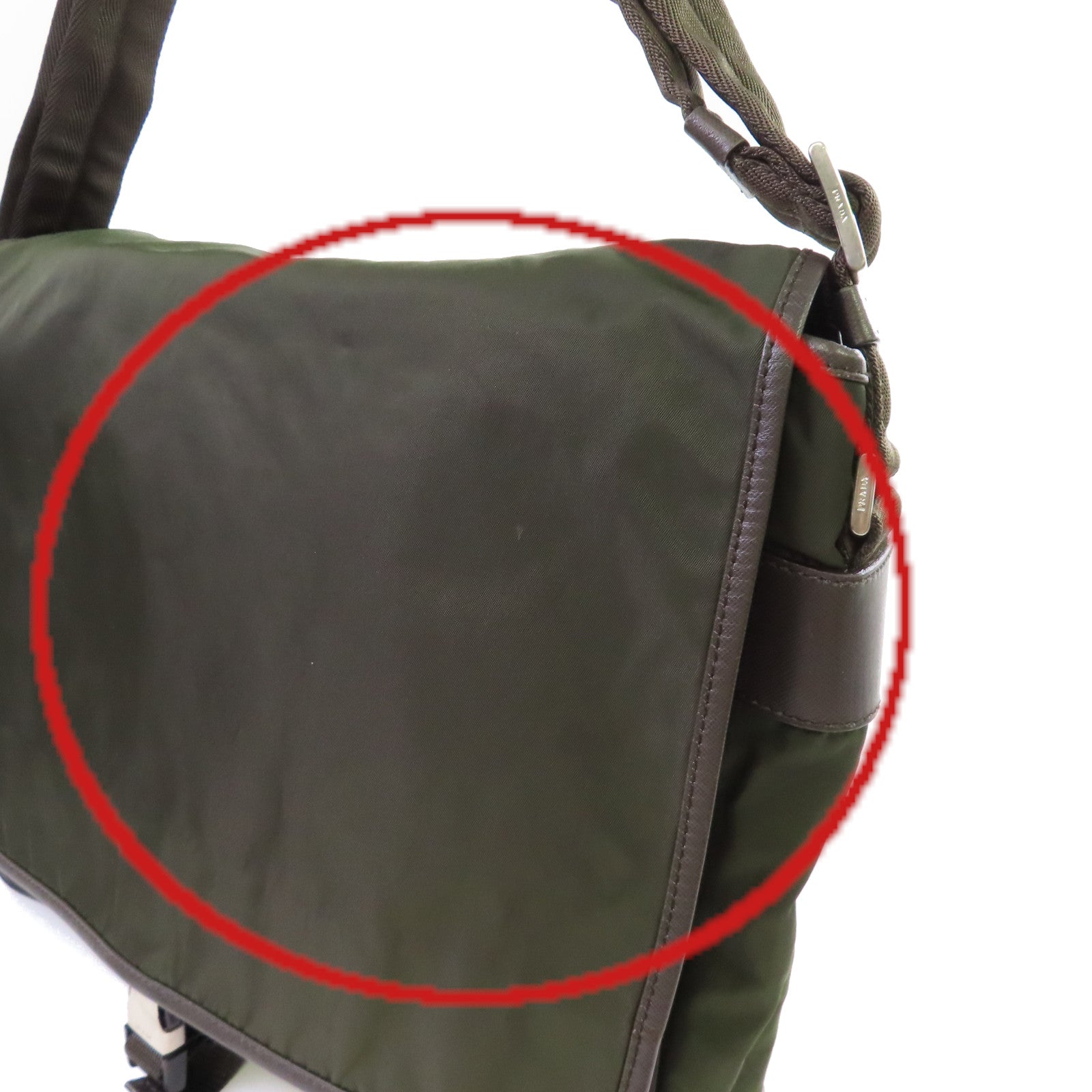 PRADA 尼龍Messenger Bag銀扣肩背袋軍綠色