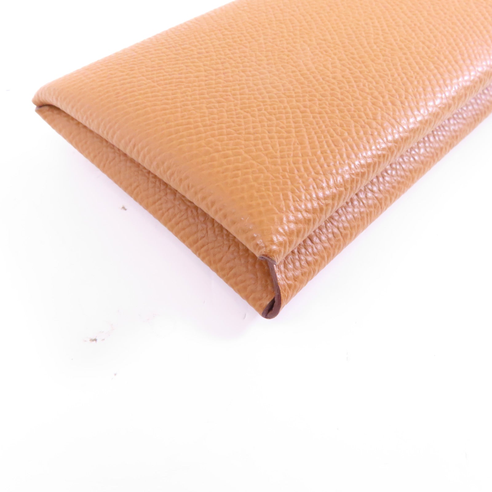 HERMES Epsom皮革Calvi銀扣卡片套棕色