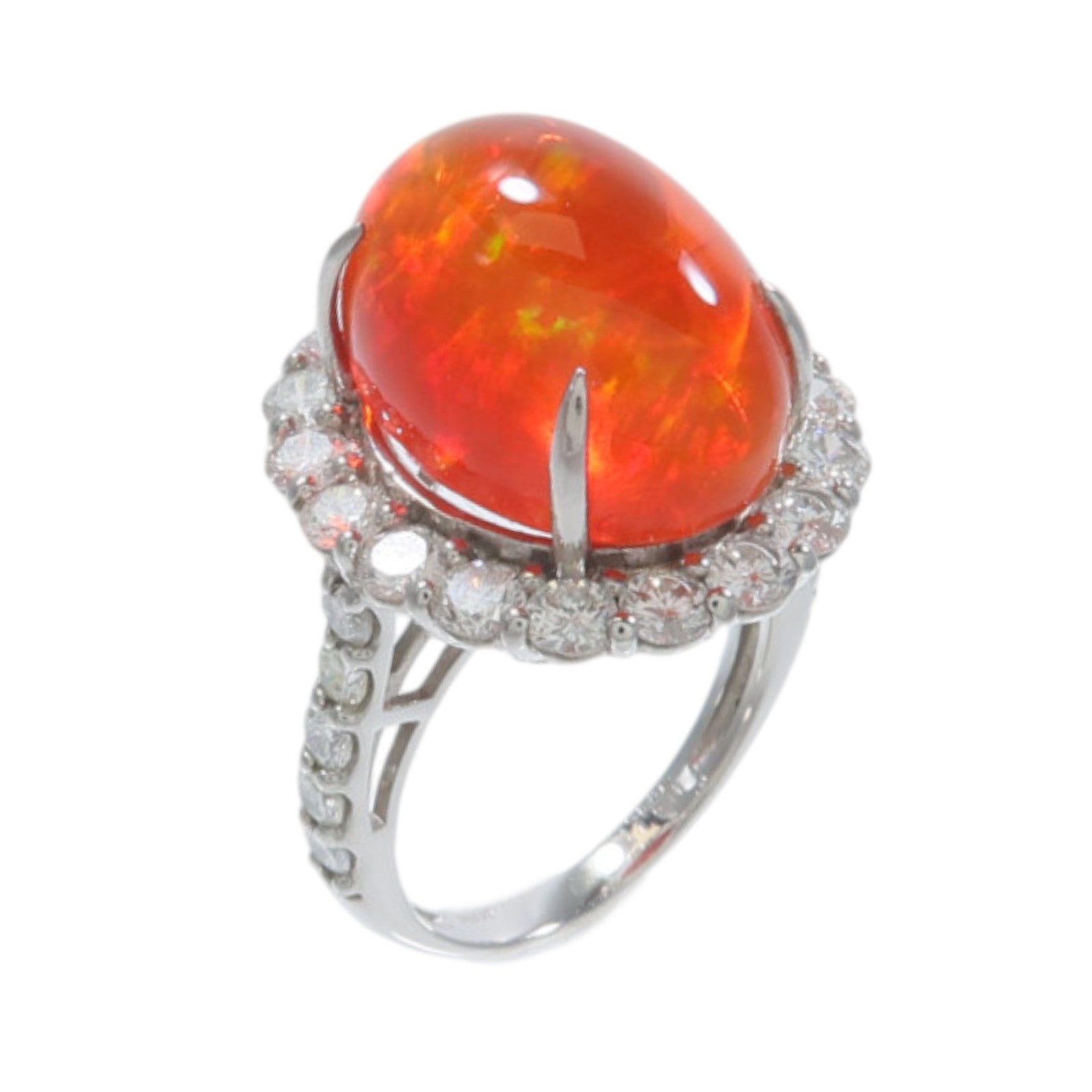 JEWELRY PT950鉑金Fire opal Diamond Ring火蛋白石/鑽石戒指