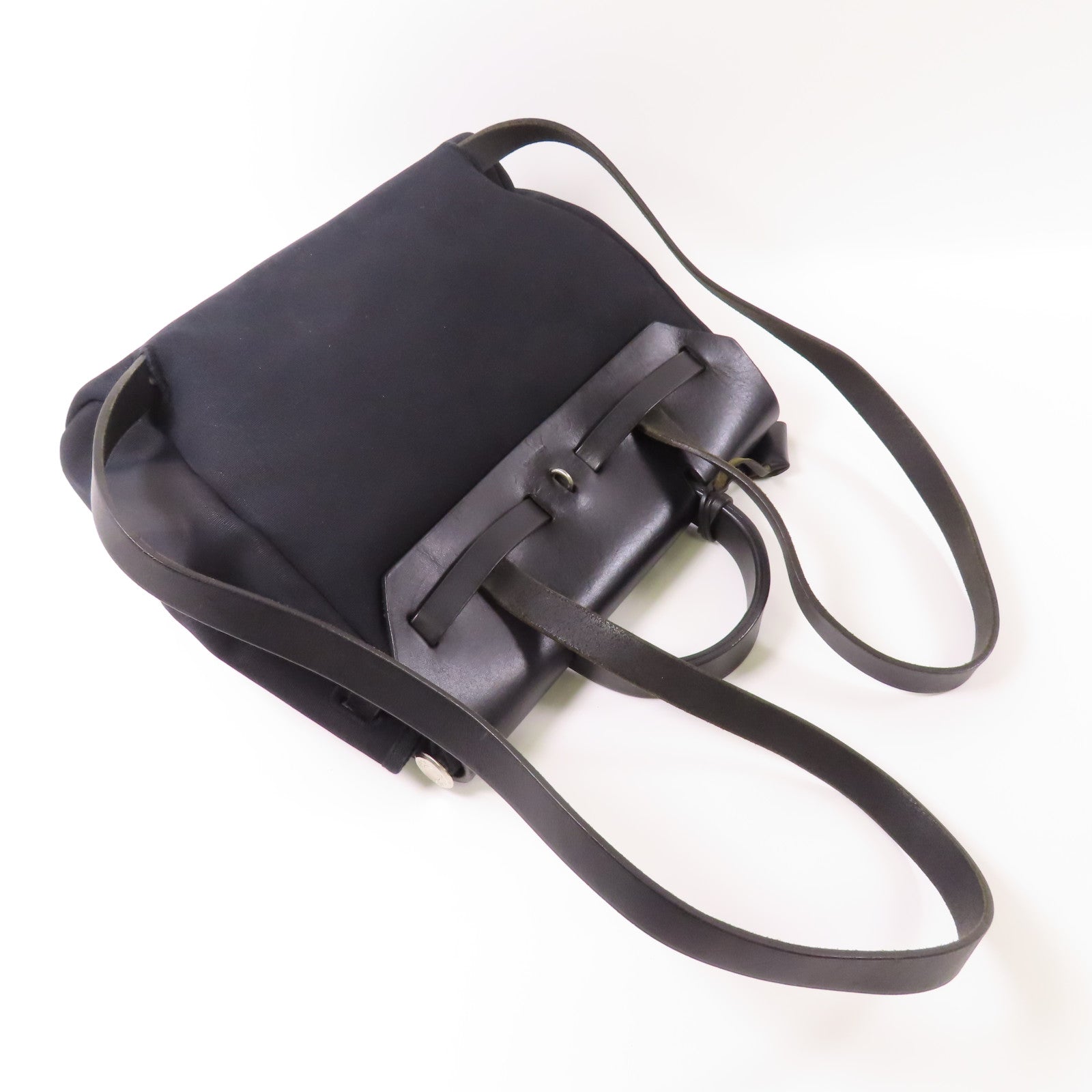 HERMES PHW Herbag Backpack Handbag Canvas Noir Black