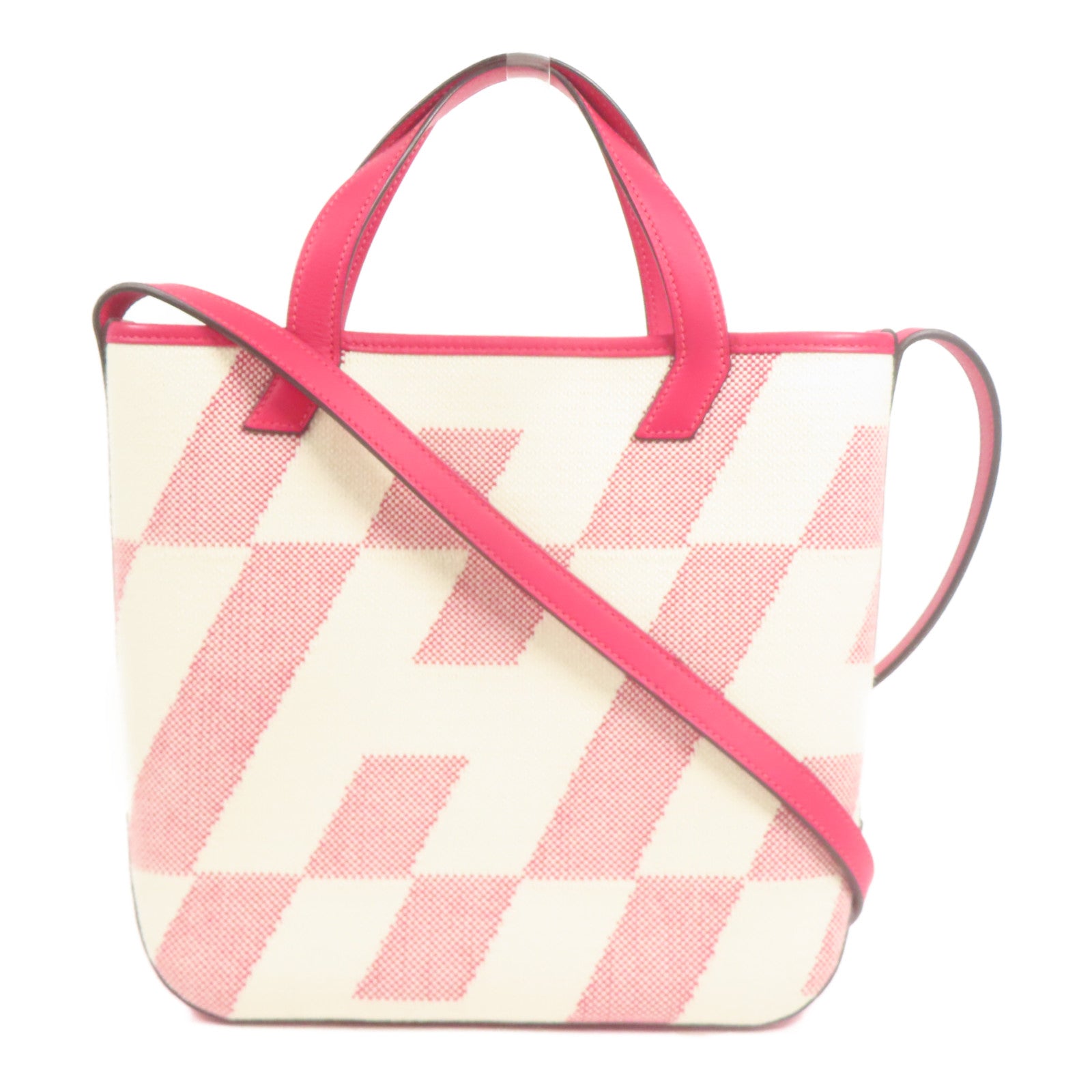 HERMES 帆布Cabas H En Biais 27手挽肩背兩用袋Rose Shocking