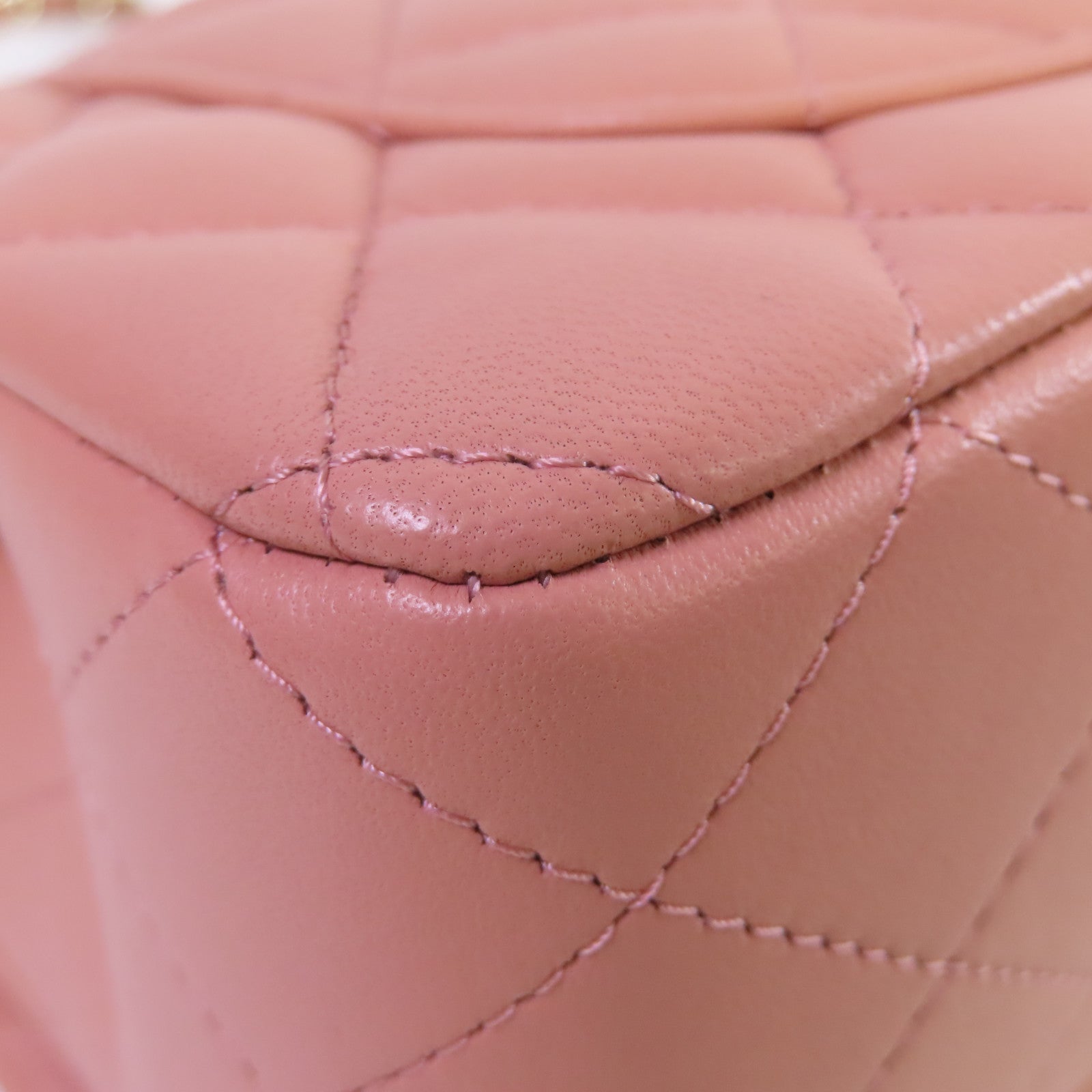 CHANEL 【激減優惠】菱格牛皮皮革Mini Flap Bag With Handle 2Way Shoulder Bag金扣鏈帶手挽肩背兩用袋粉紅色