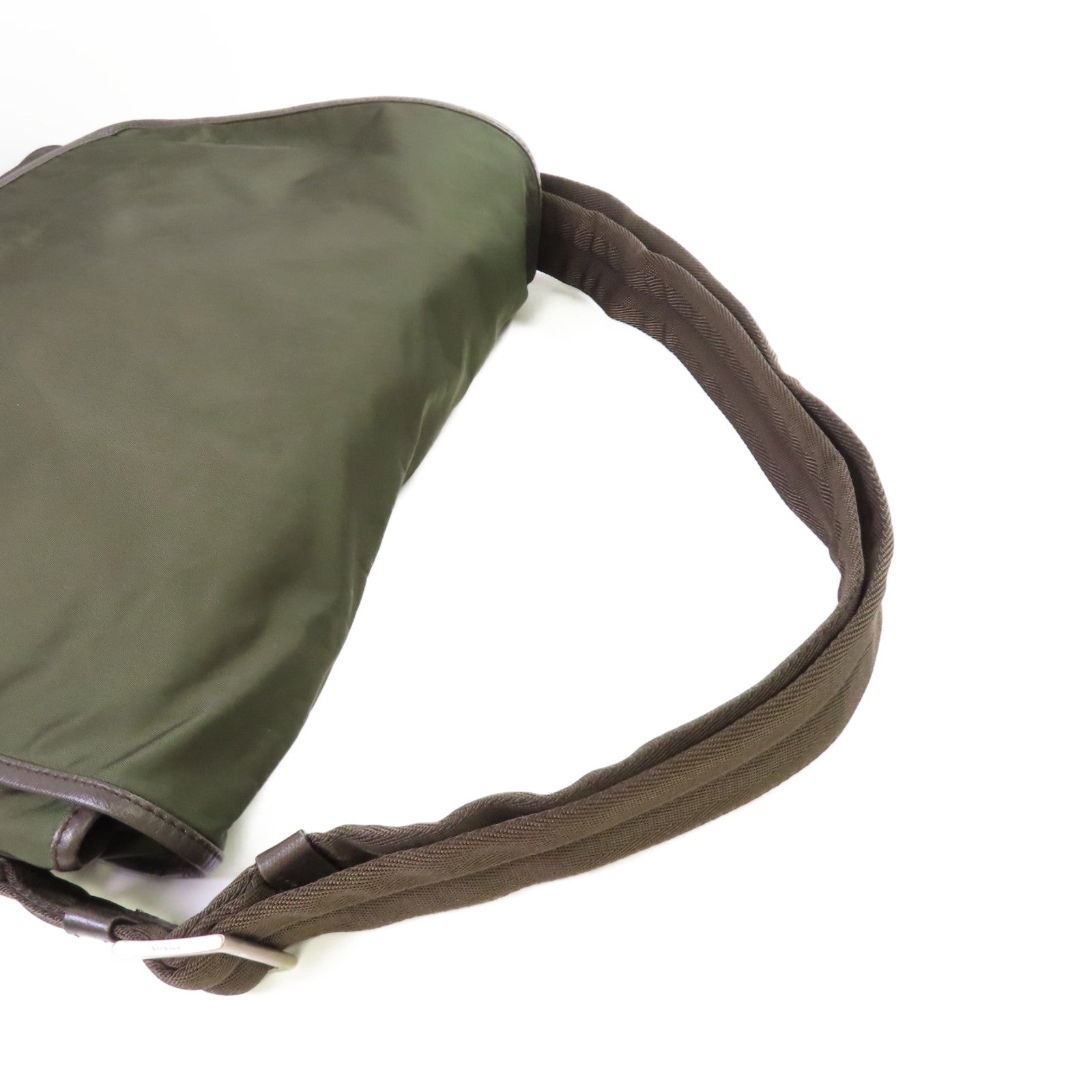 PRADA 尼龍Messenger Bag銀扣肩背袋軍綠色