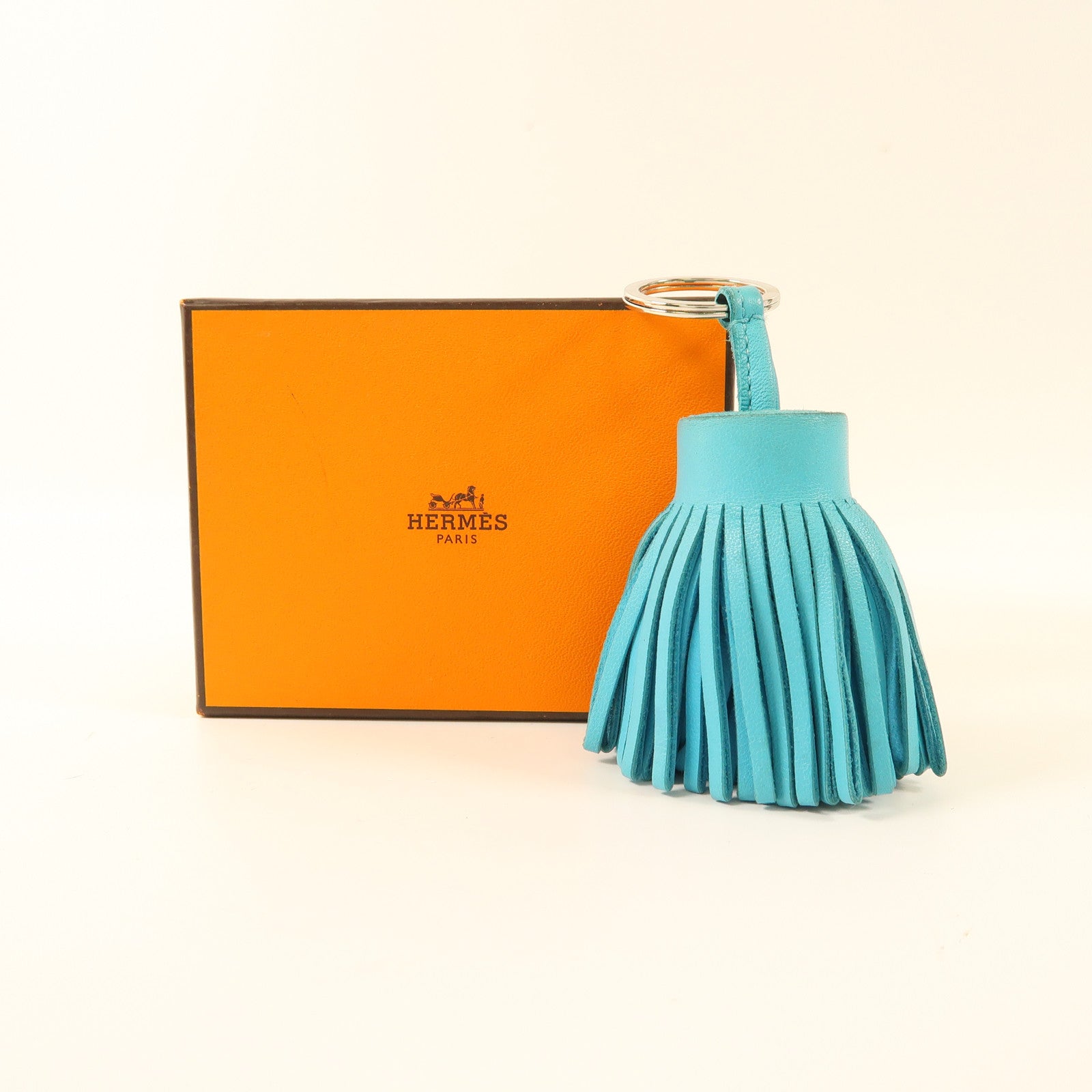 HERMES Swift皮革Carmen Key Ring銀扣鑰匙圈Blue