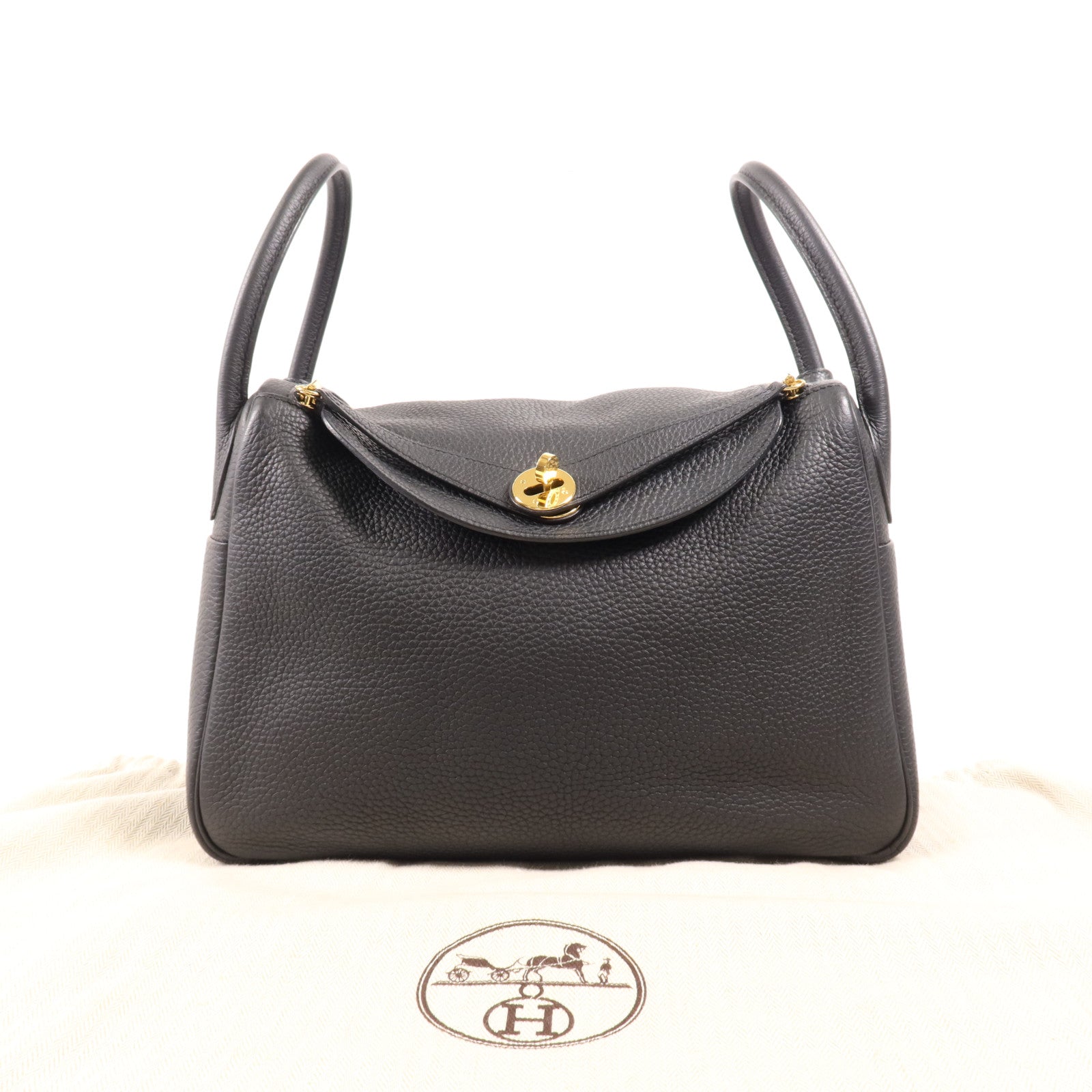 HERMES Clemence皮革Lindy 30金扣手挽肩背兩用袋Noir