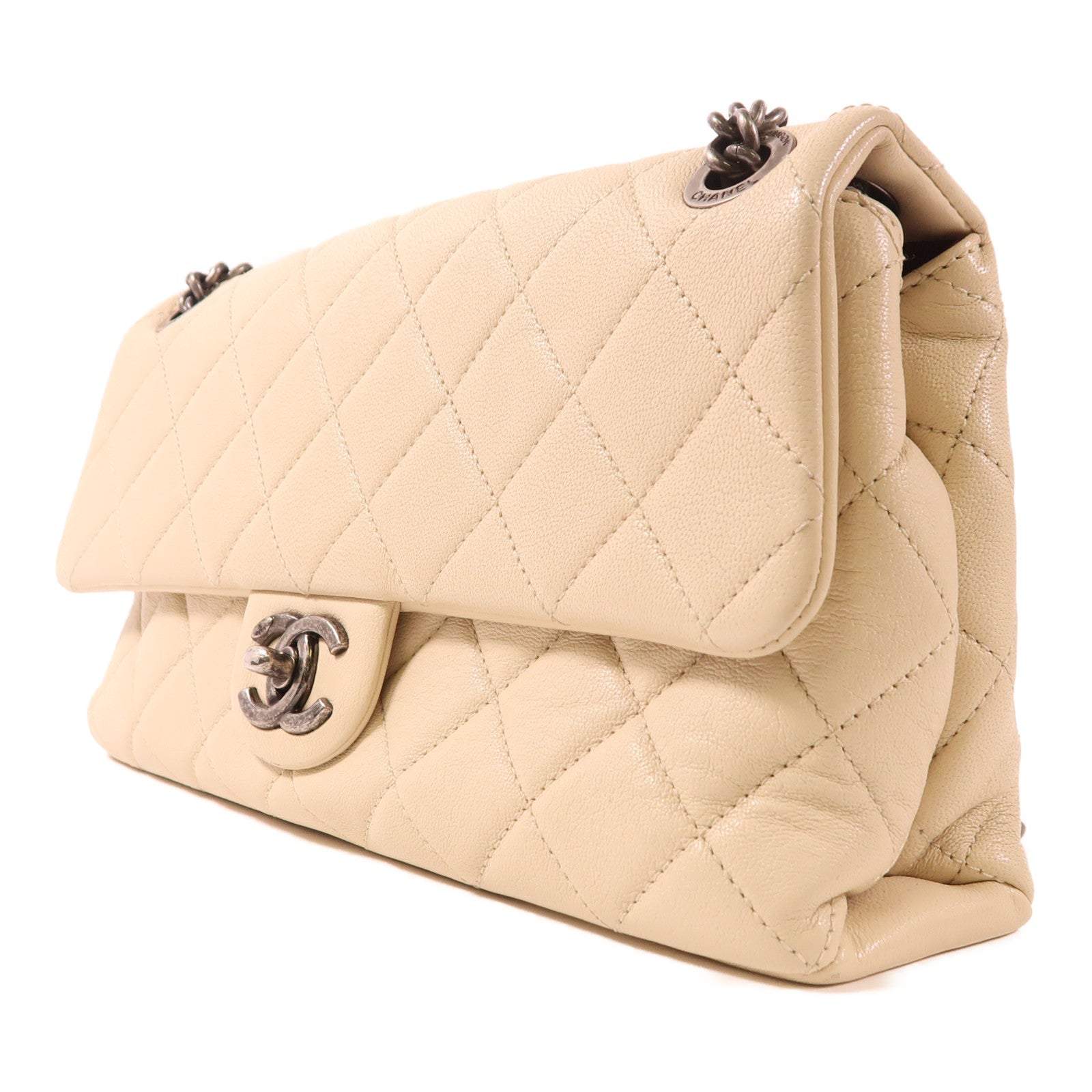 CHANEL 牛皮皮革Chain Shoulder銀扣鏈帶肩背袋