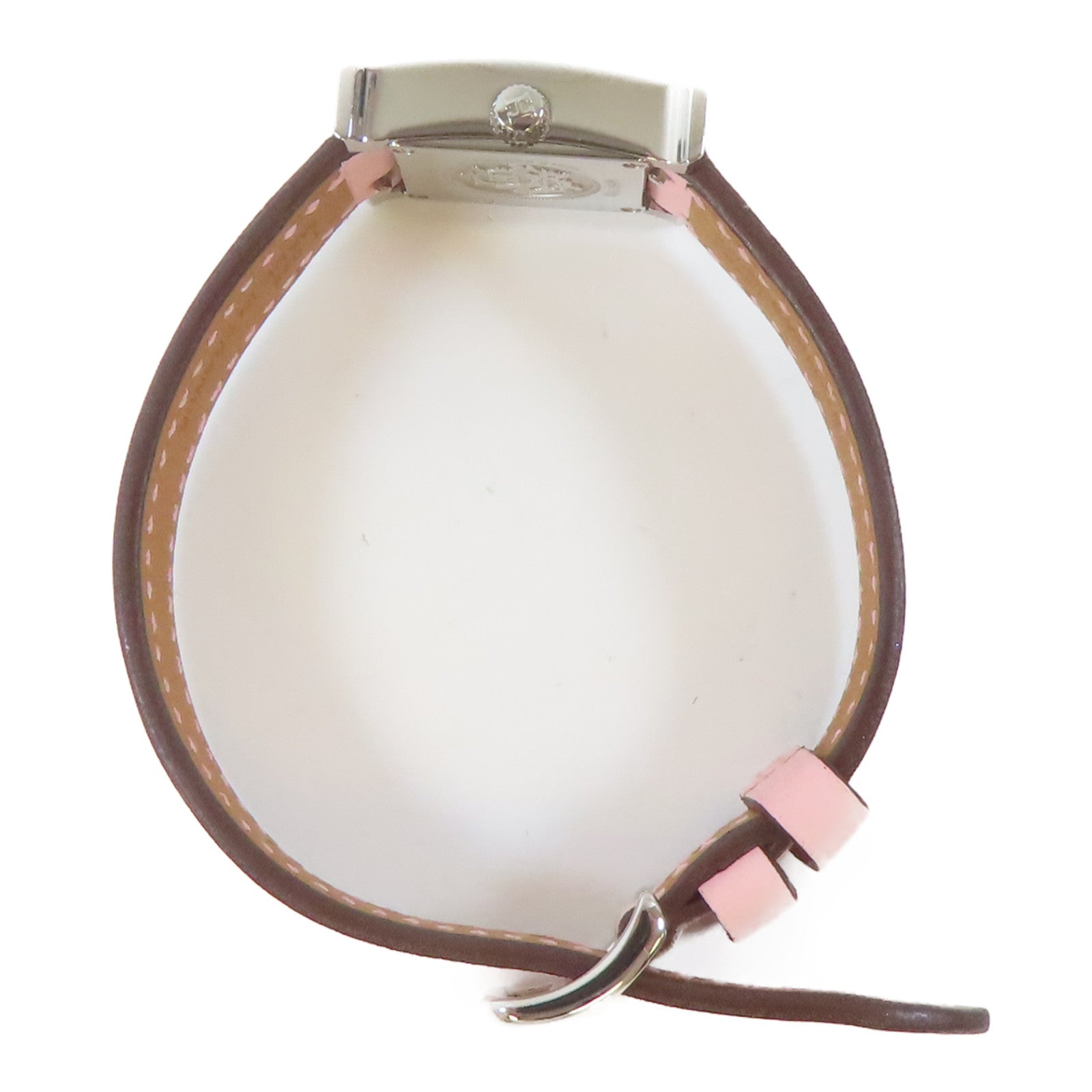 HERMES H Watch Mini不鏽鋼/皮革手錶石英機芯銀色/Rose Sakura櫻花粉紅色#15.5cm