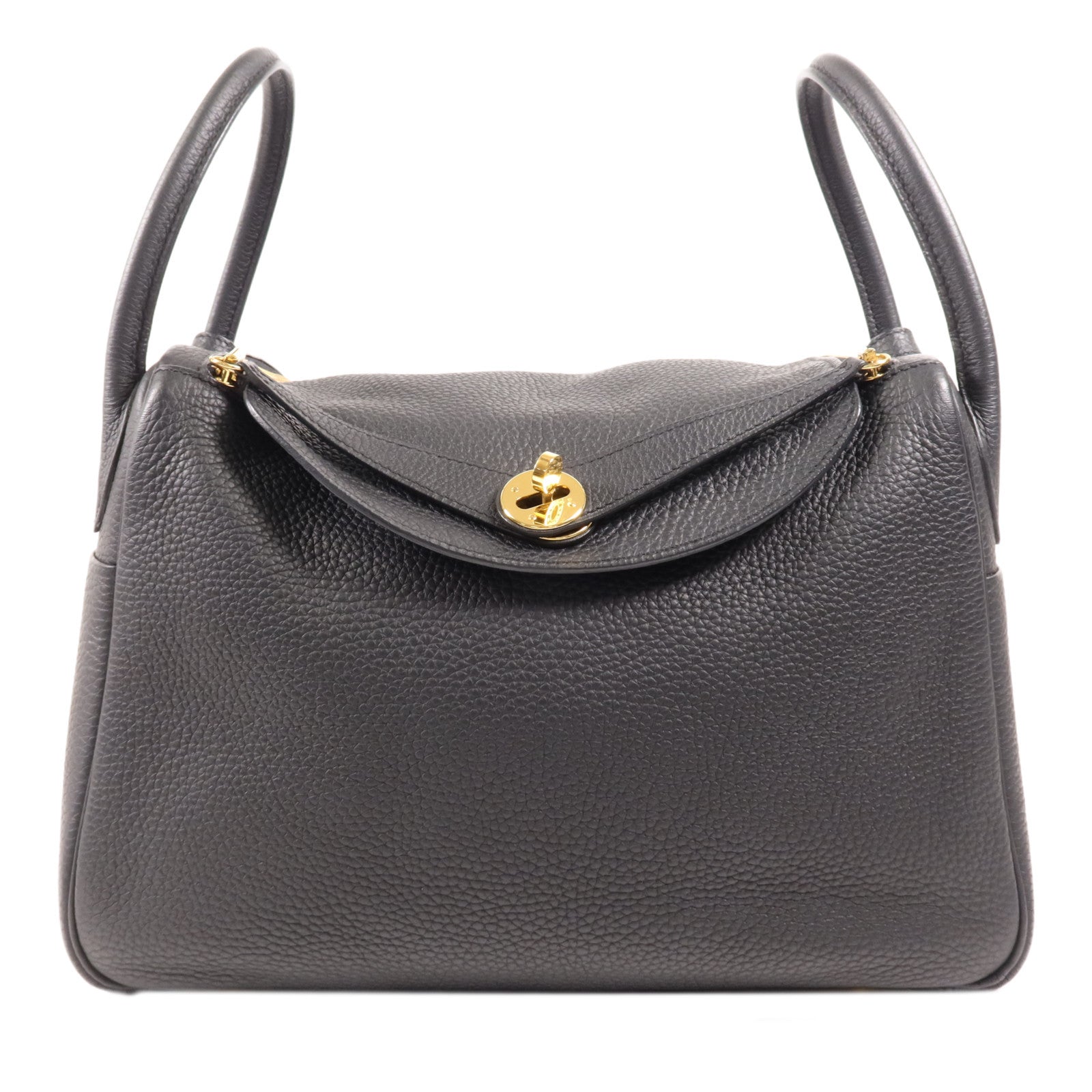 HERMES Clemence皮革Lindy 30金扣手挽肩背兩用袋Noir