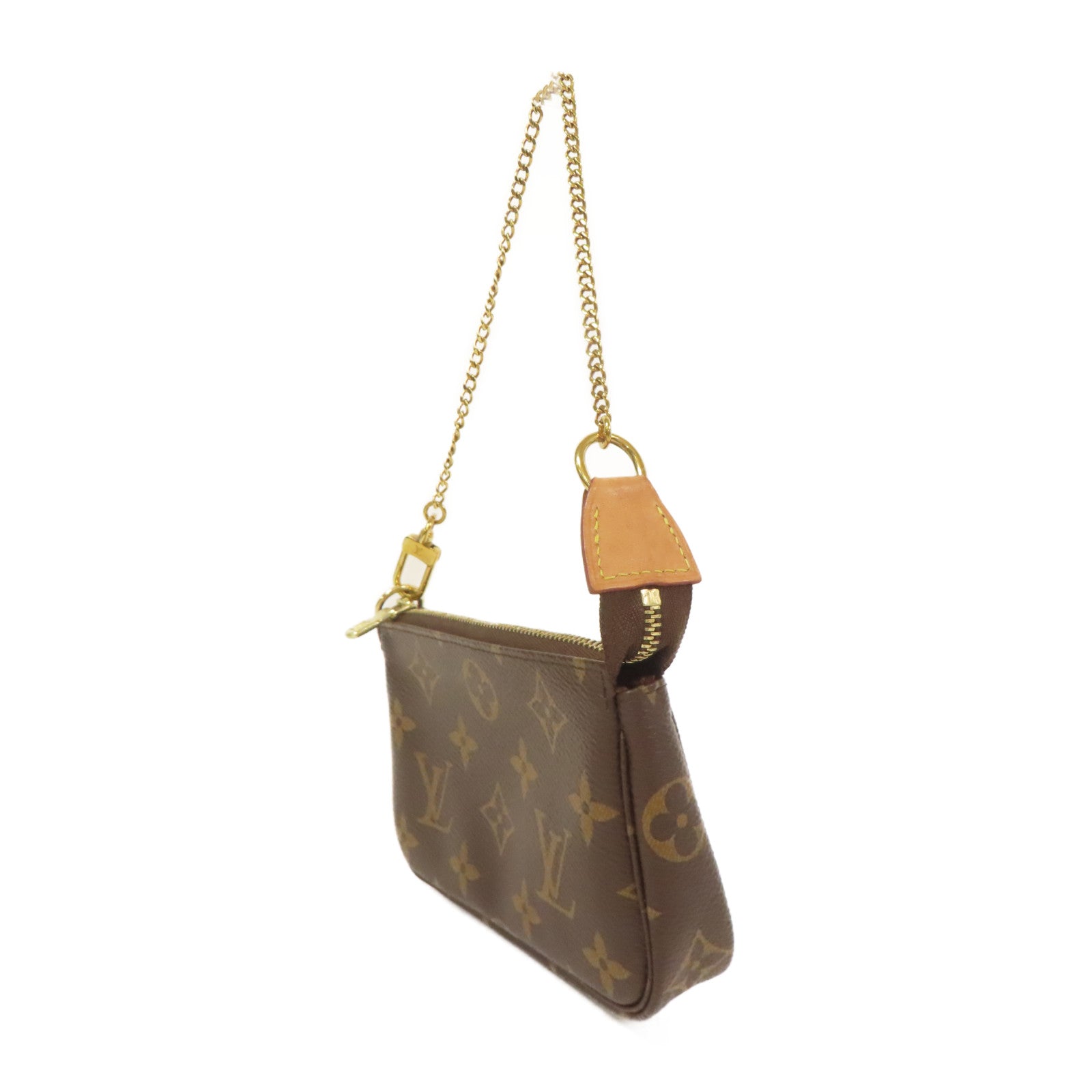 LOUIS VUITTON Monogram Mini Pochette Accessoires金扣手挽袋棕色