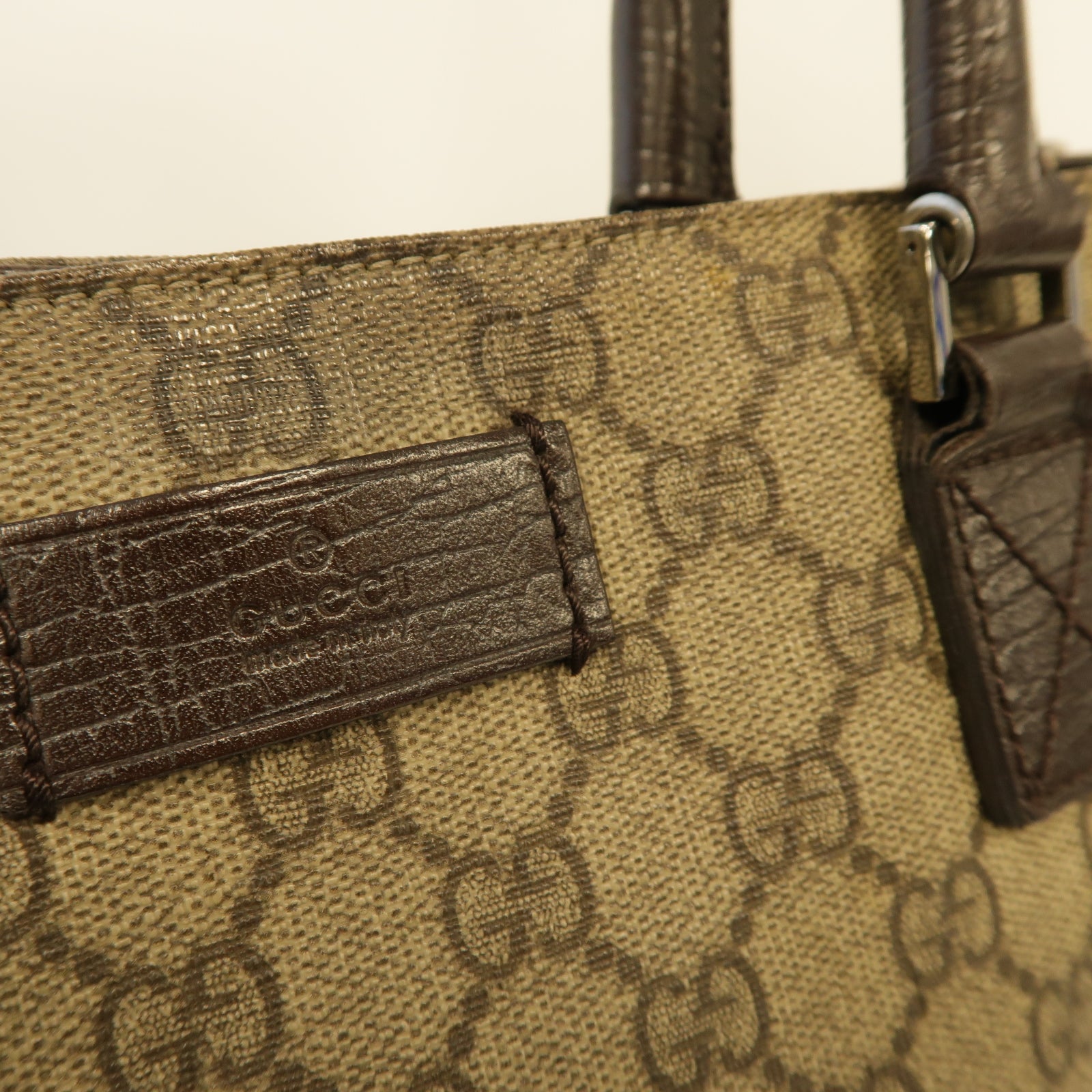 GUCCI 塗層帆布Tote Bag銀扣手挽袋棕色