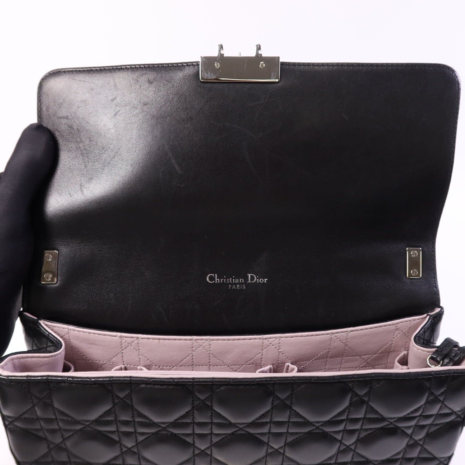 Dior 羊皮皮革Miss Dior銀扣鏈帶肩背袋