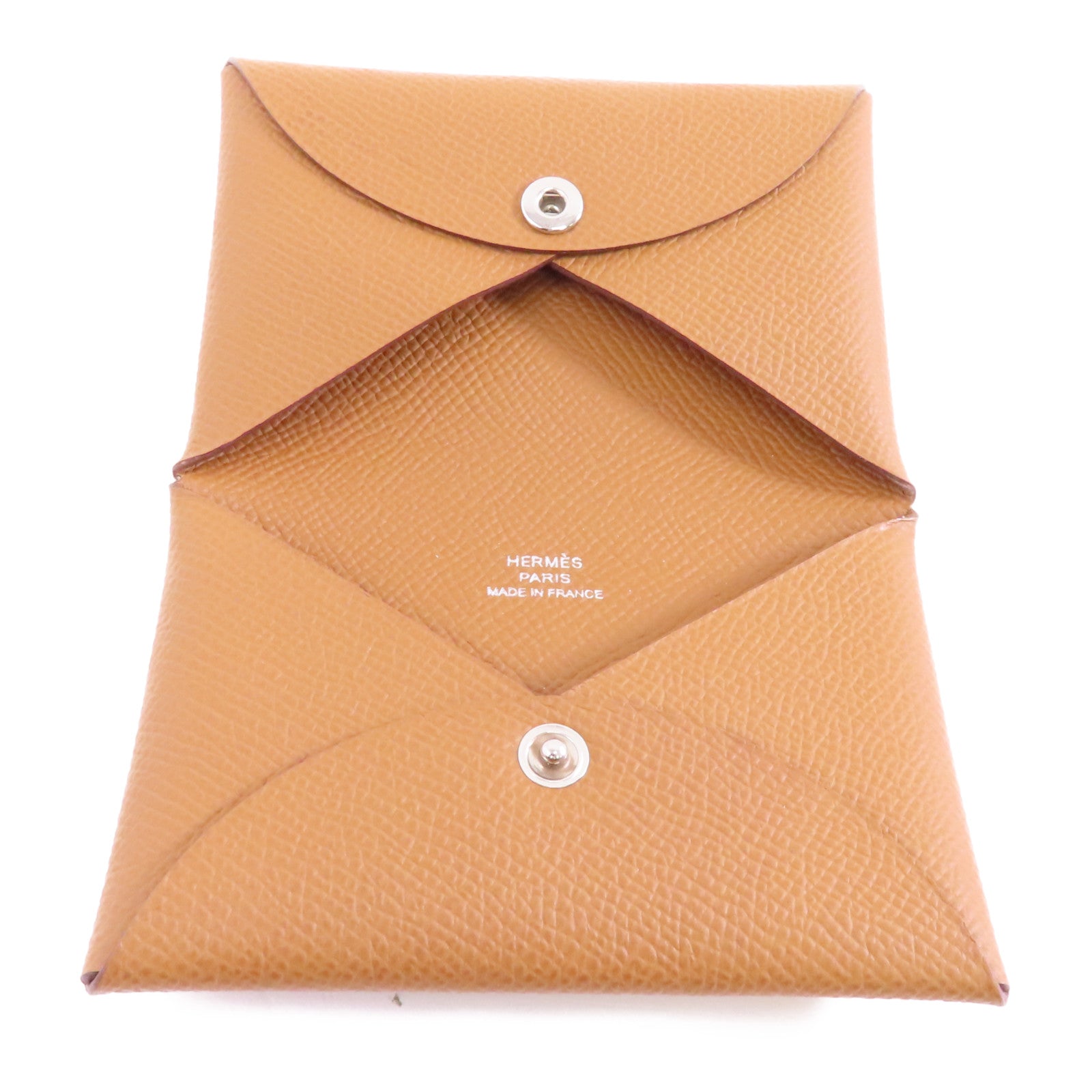 HERMES Epsom皮革Calvi銀扣卡片套棕色