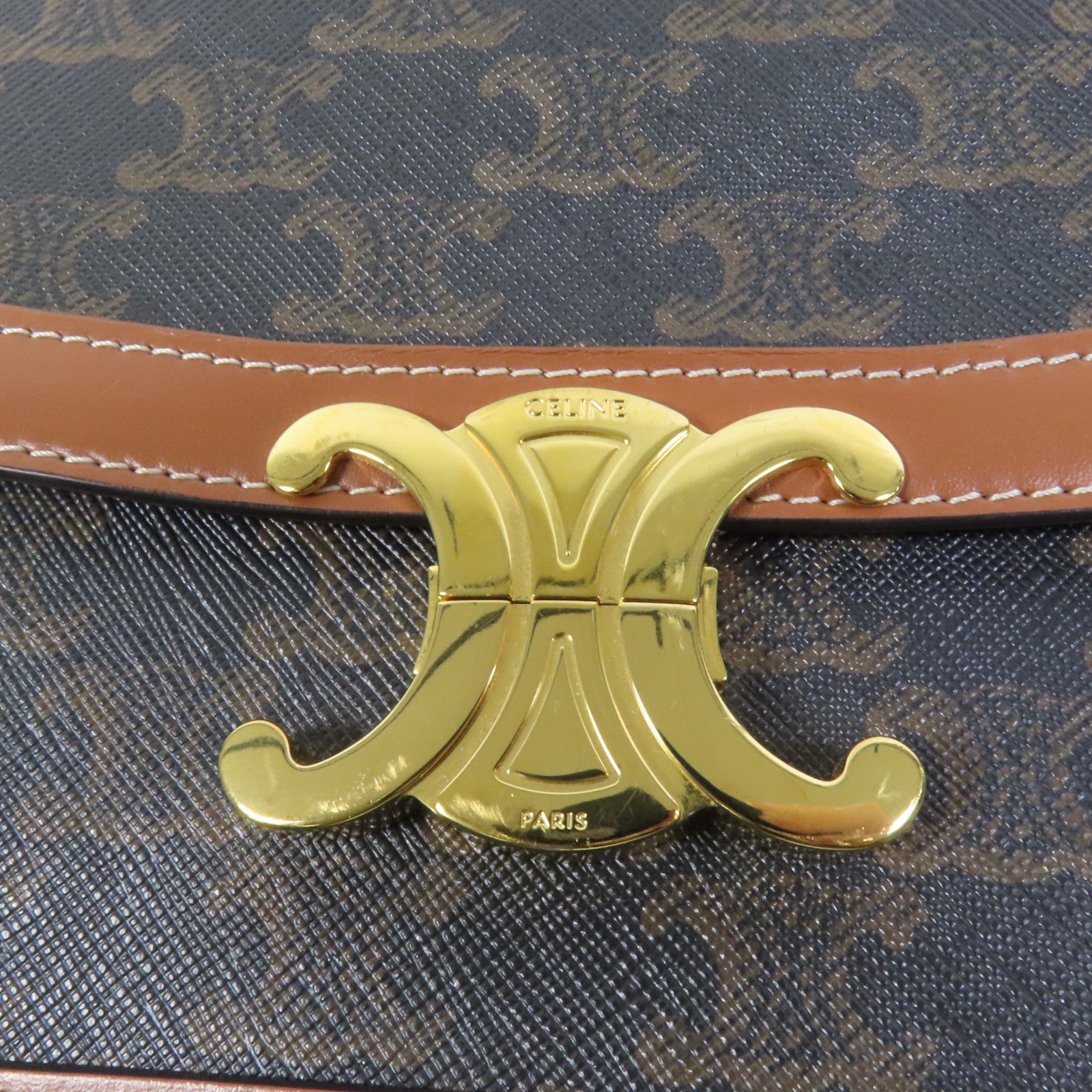 CELINE 塗層帆布/牛皮皮革Classique Triomphe Bag金扣肩背袋