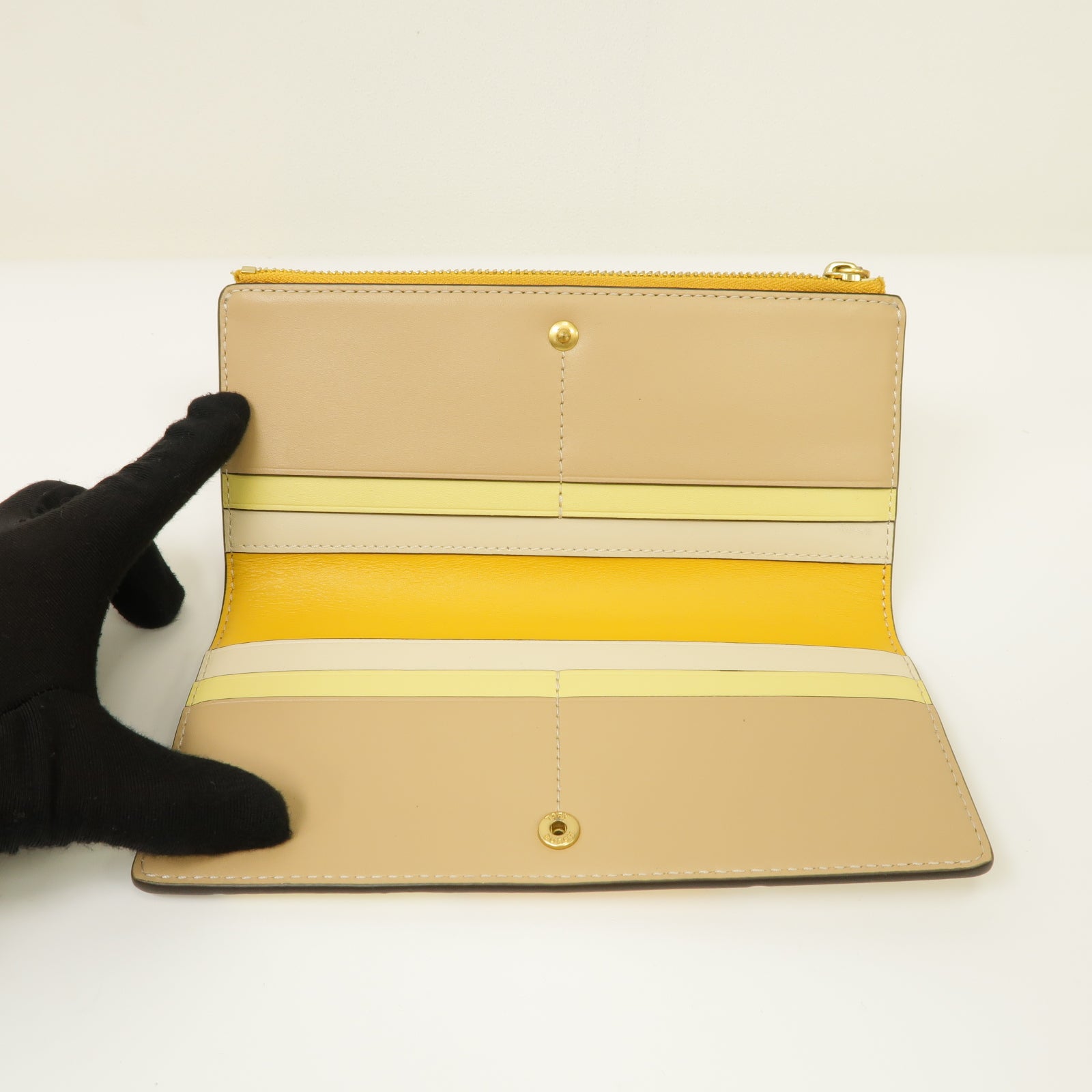 Tory Burch 【激減優惠】牛皮皮革Wallet金扣長錢包黃色