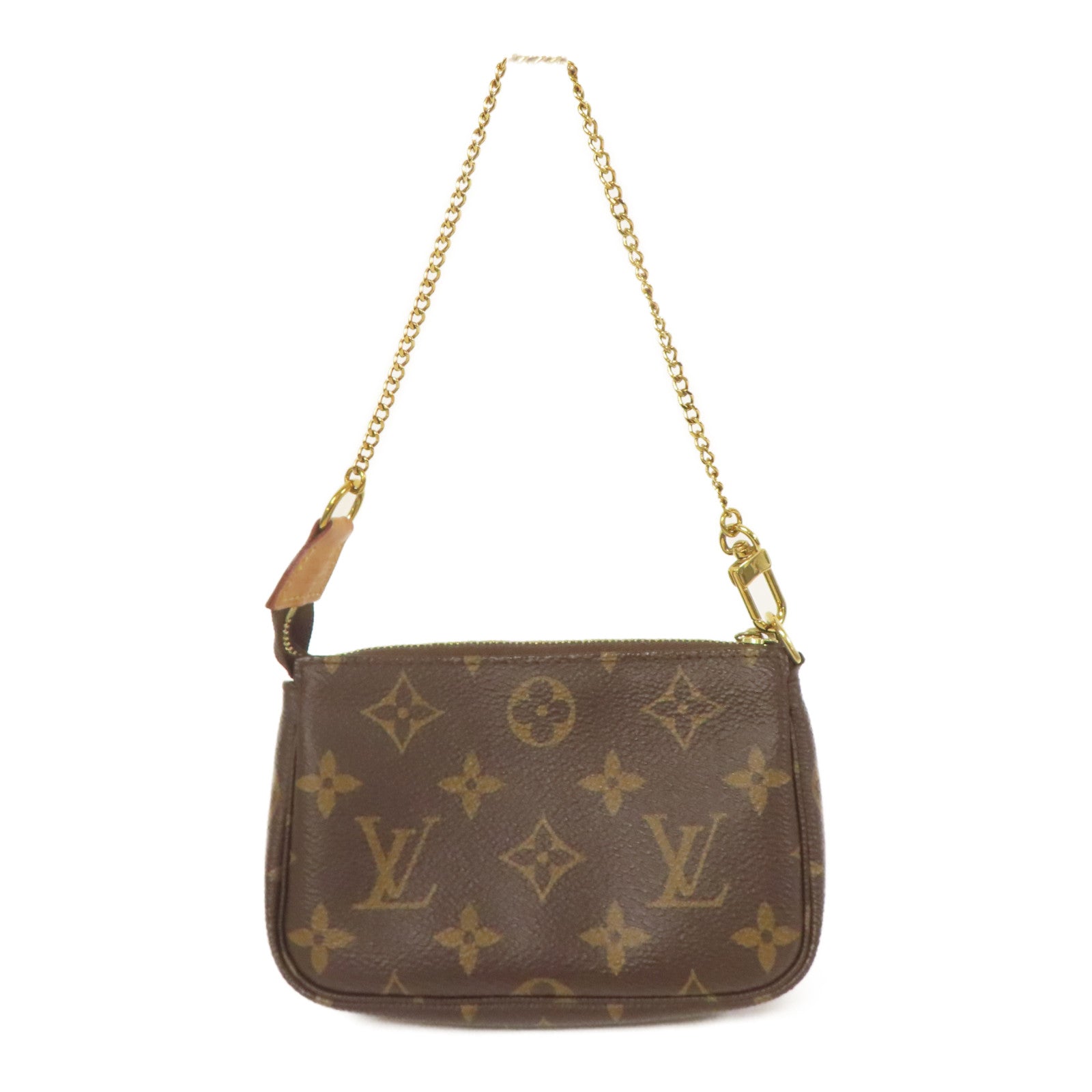 LOUIS VUITTON Monogram Mini Pochette Accessoires金扣手挽袋棕色