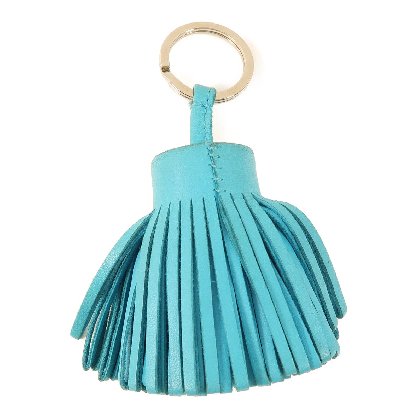 HERMES Swift皮革Carmen Key Ring銀扣鑰匙圈Blue