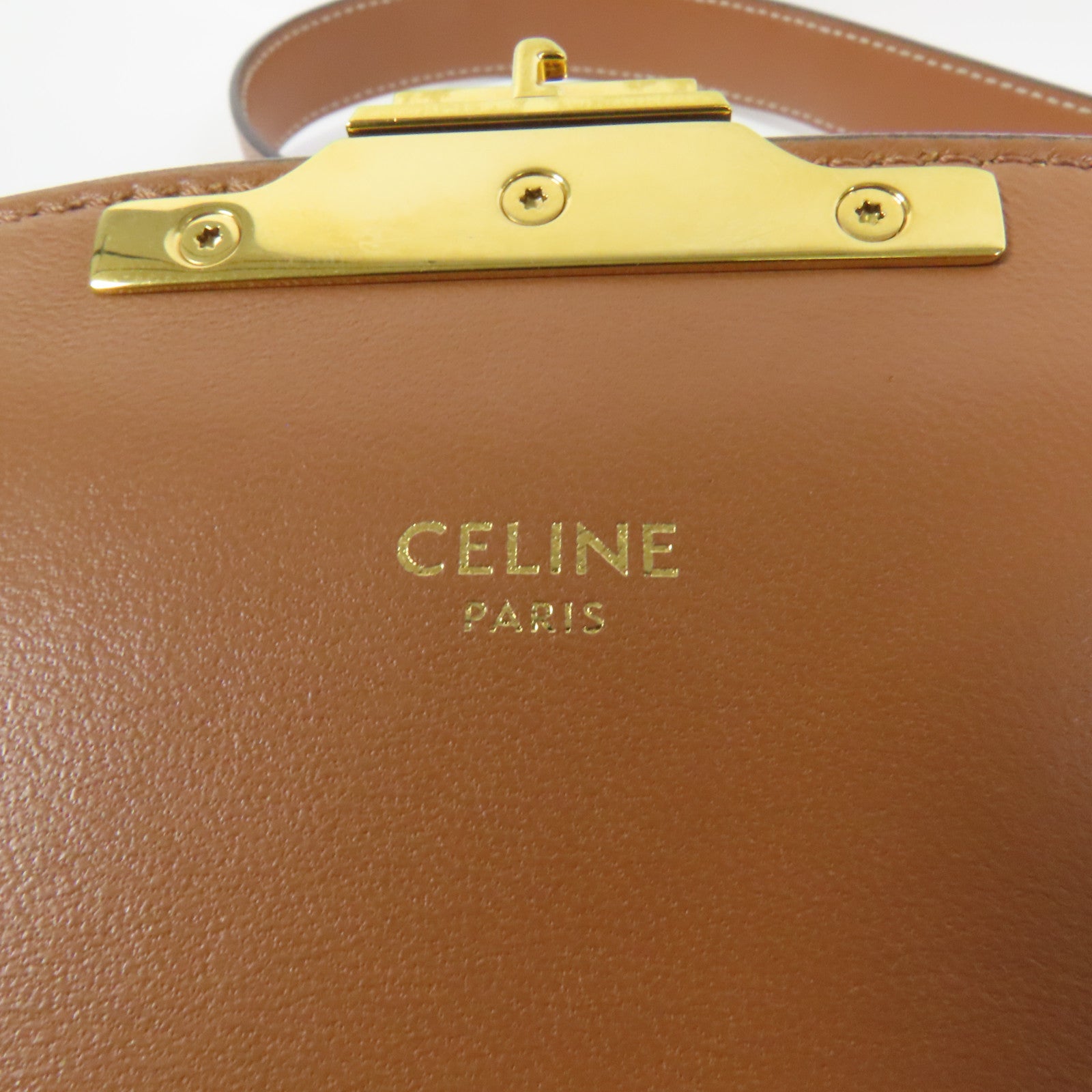CELINE 塗層帆布/牛皮皮革Classique Triomphe Bag金扣肩背袋