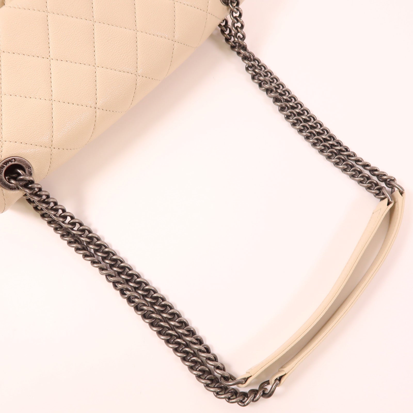 CHANEL 牛皮皮革Chain Shoulder銀扣鏈帶肩背袋
