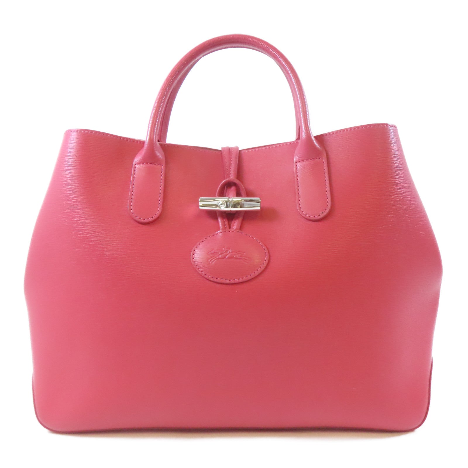 Longchamp 牛皮皮革Handbag銀扣手挽袋粉紅色