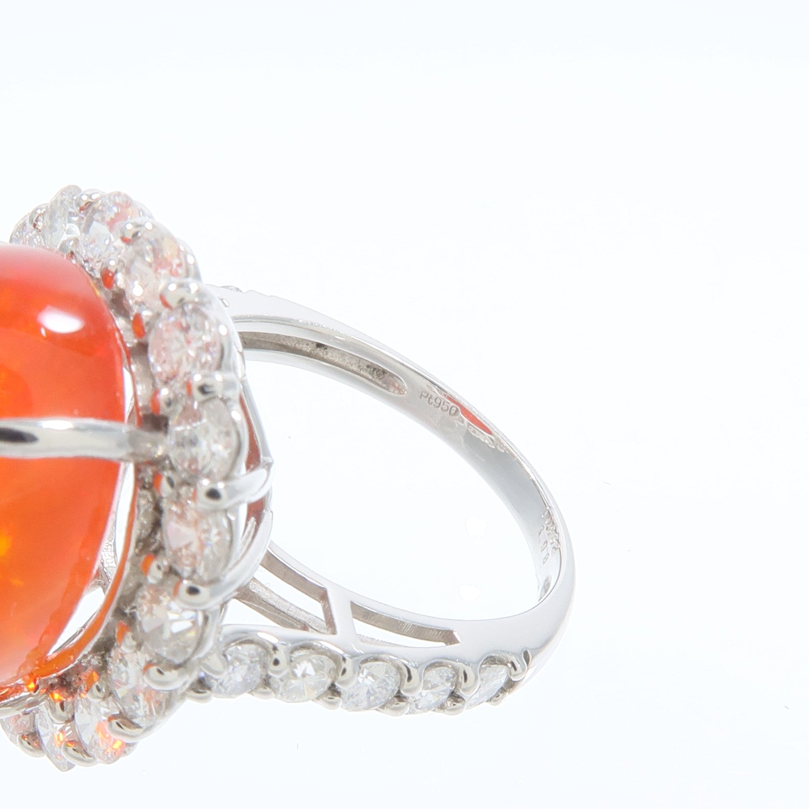 JEWELRY PT950鉑金Fire opal Diamond Ring火蛋白石/鑽石戒指