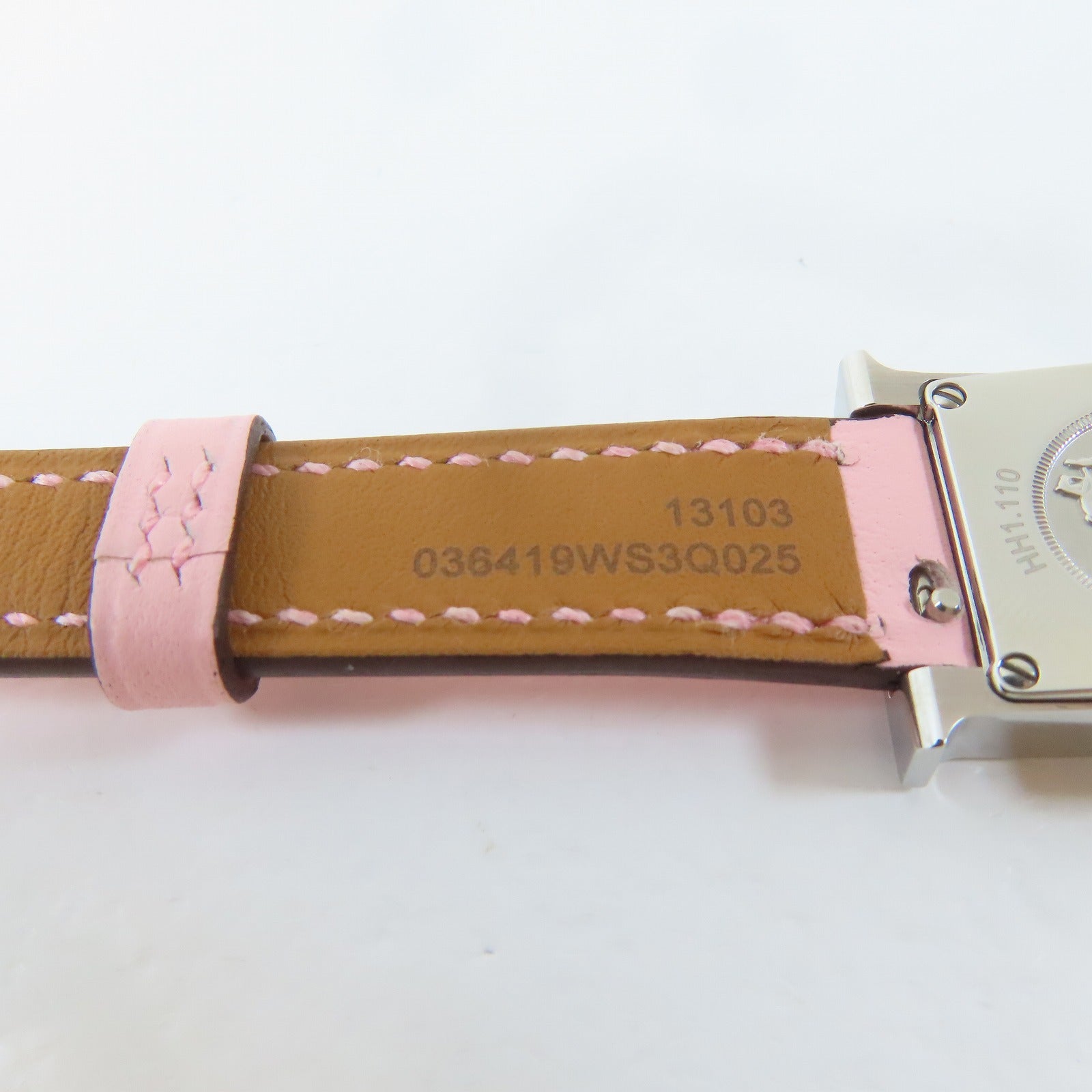 HERMES H Watch Mini不鏽鋼/皮革手錶石英機芯銀色/Rose Sakura櫻花粉紅色#15.5cm