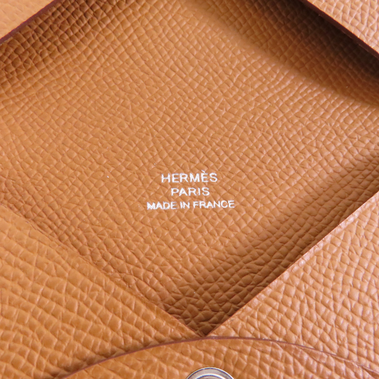 HERMES Epsom皮革Calvi銀扣卡片套棕色