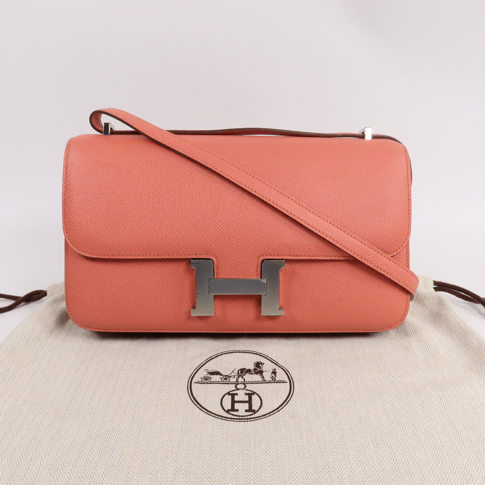 HERMES Epsom皮革Constance Elan肩背袋Crevette