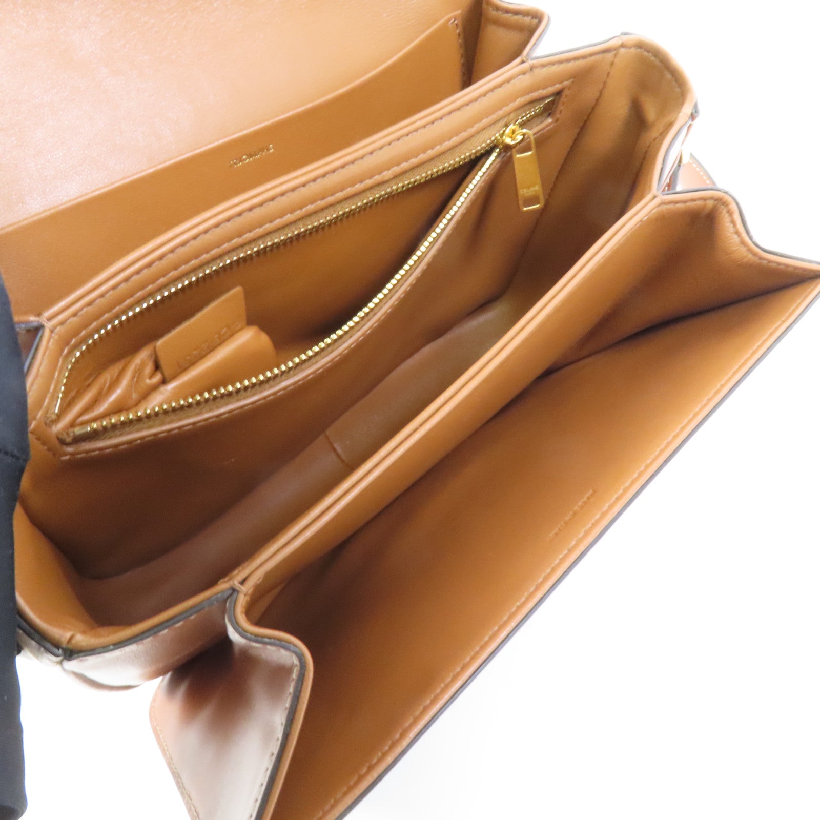 CELINE 塗層帆布/牛皮皮革Classique Triomphe Bag金扣肩背袋
