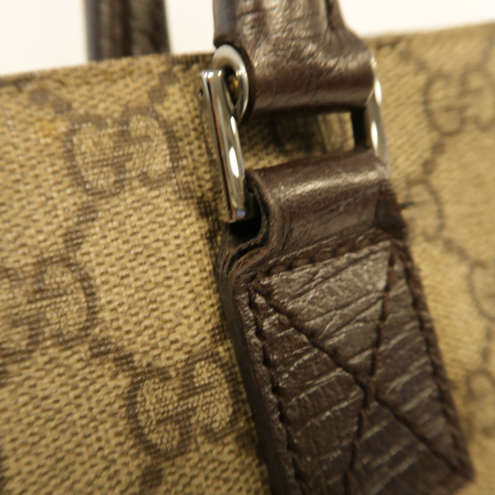 GUCCI 塗層帆布Tote Bag銀扣手挽袋棕色