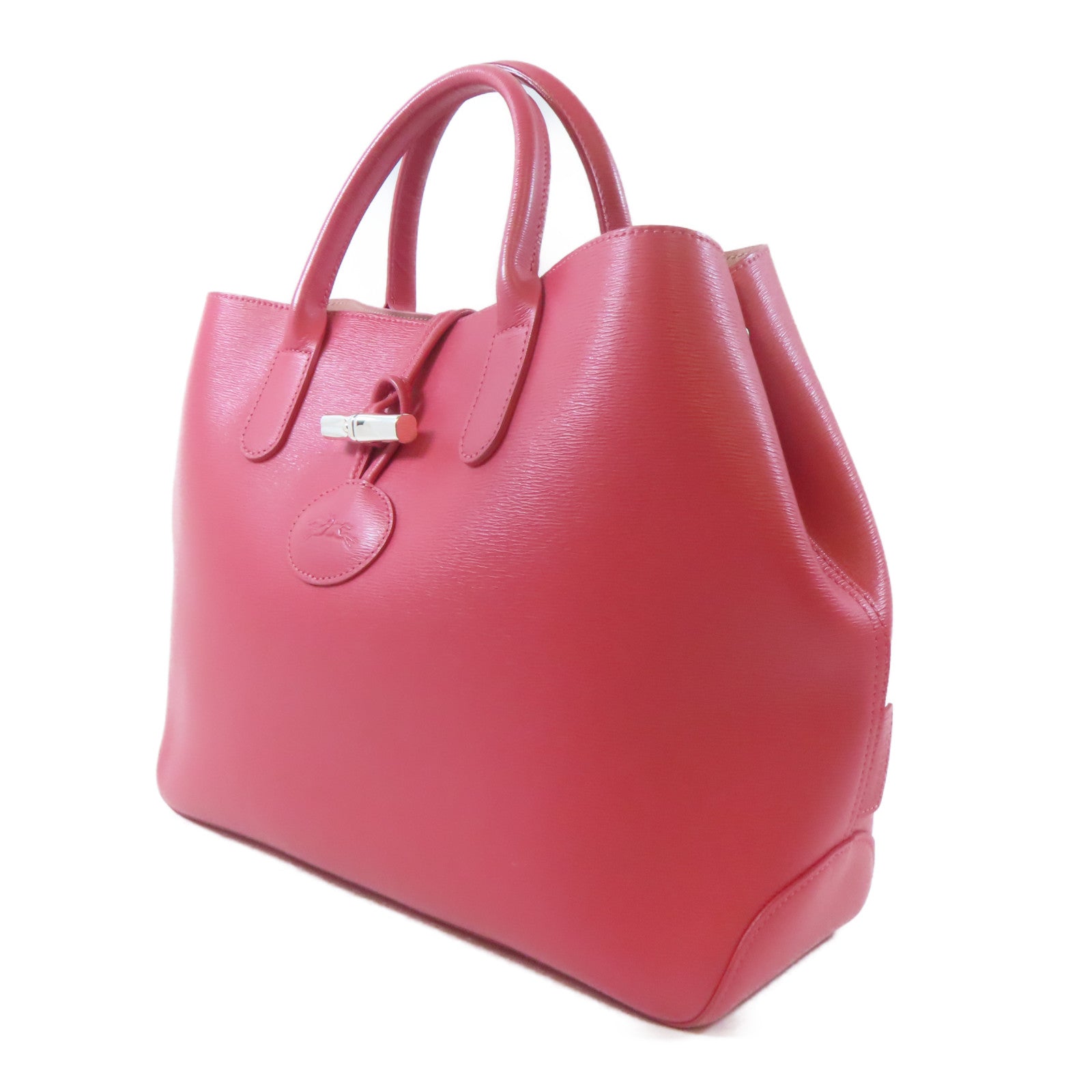 Longchamp 牛皮皮革Handbag銀扣手挽袋粉紅色