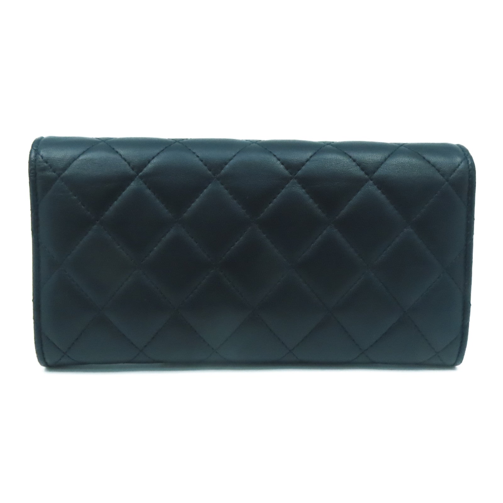 CHANEL 【激減優惠】菱格羊皮皮革Long Wallet銀扣長錢包黑色