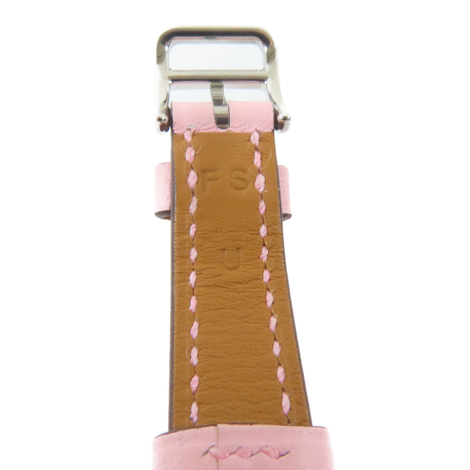 HERMES H Watch Mini不鏽鋼/皮革手錶石英機芯銀色/Rose Sakura櫻花粉紅色#15.5cm