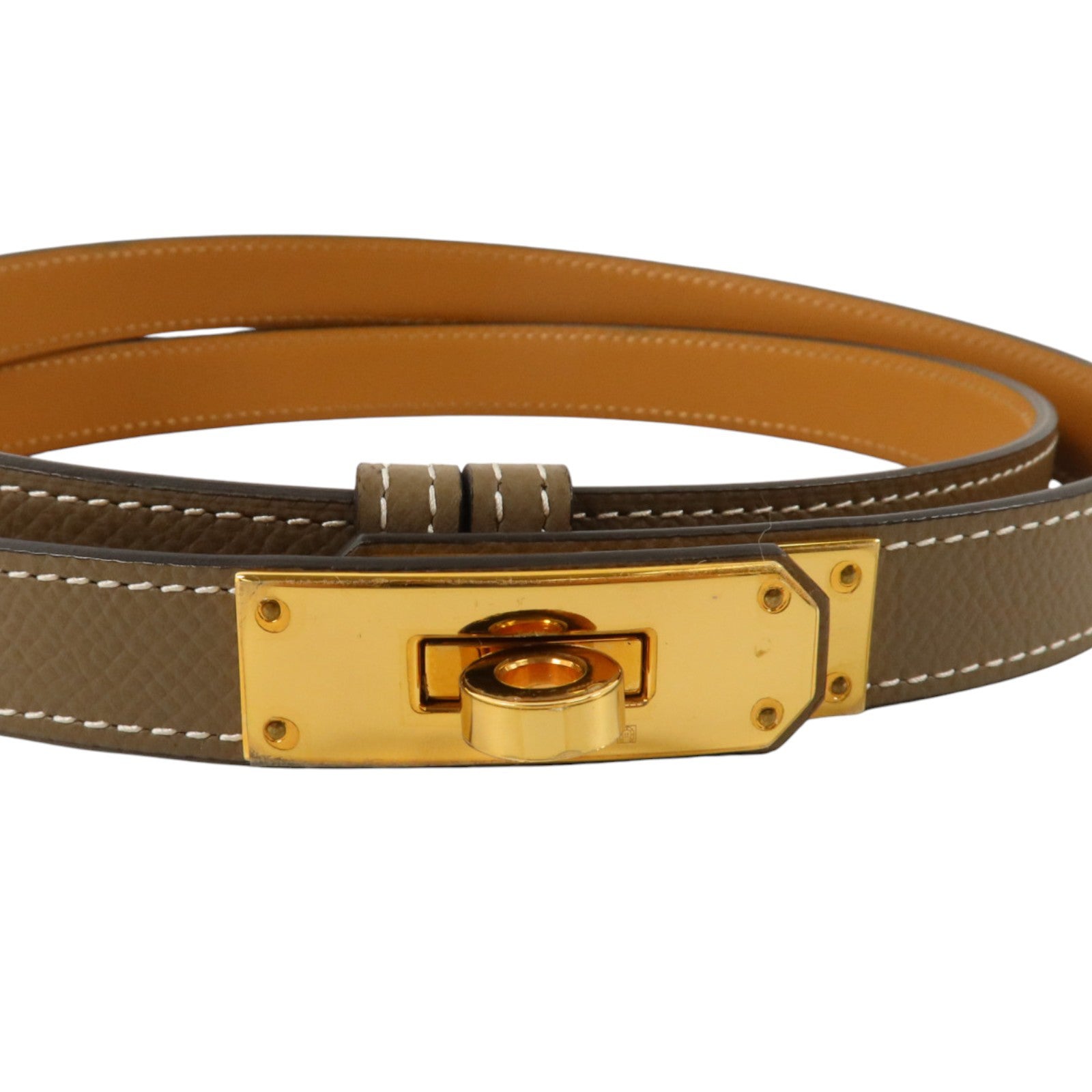 HERMES Epsom皮革Kelly 18 Belt金扣皮帶Etoupe