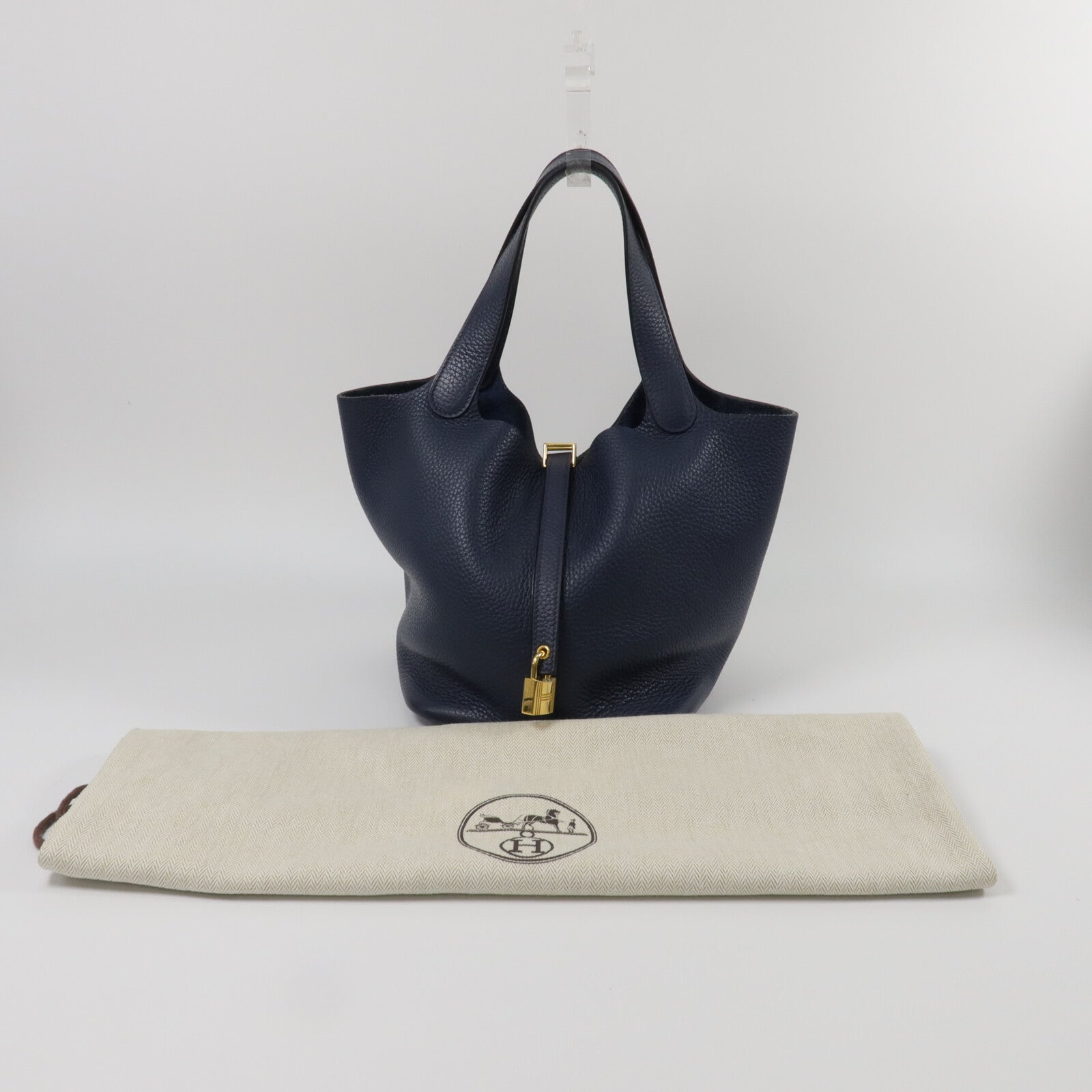 HERMES Clemence皮革Picotin MM手挽袋Bleu De Prusse