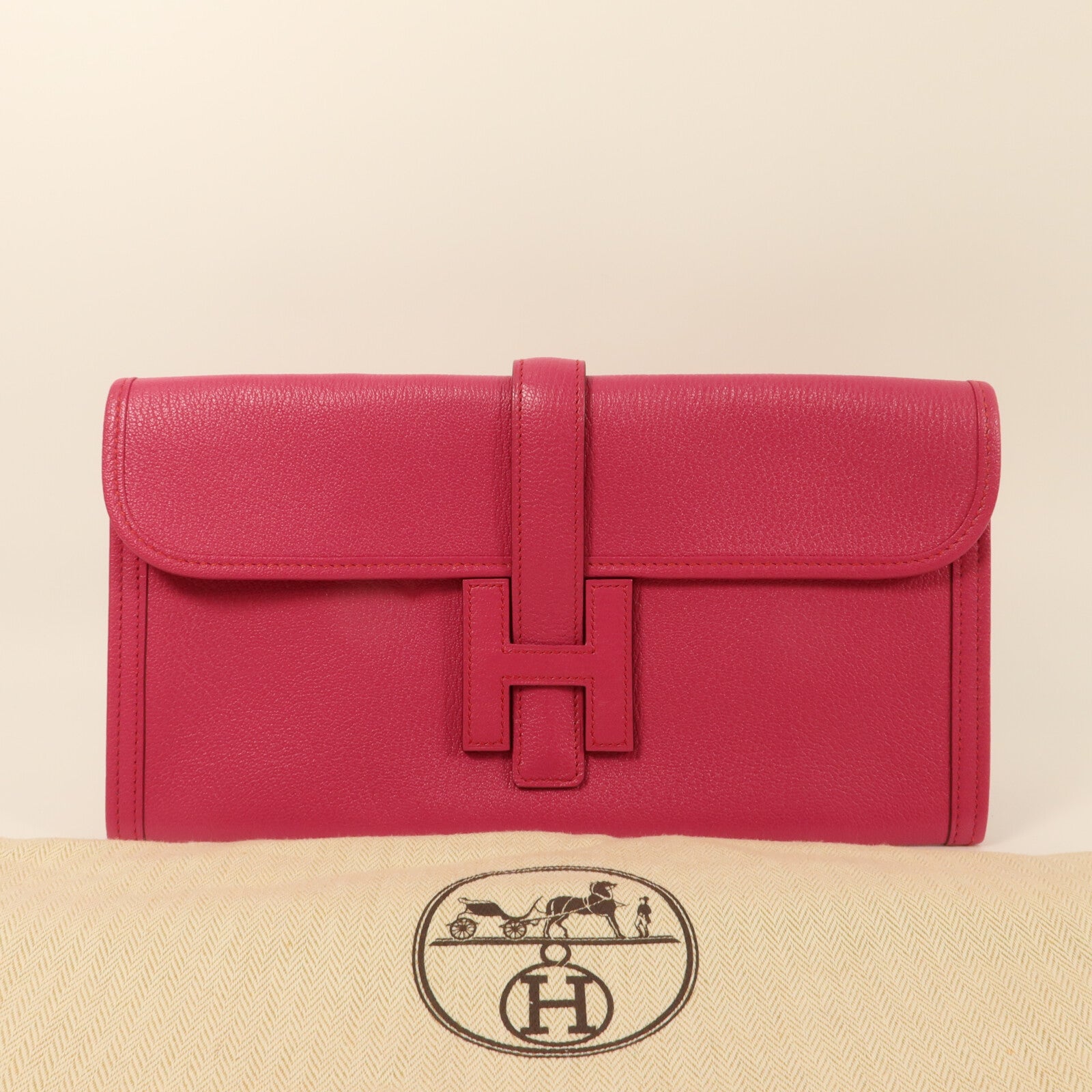 HERMES Chevre皮革Jige Elan 29手拿包Rose Pourpre