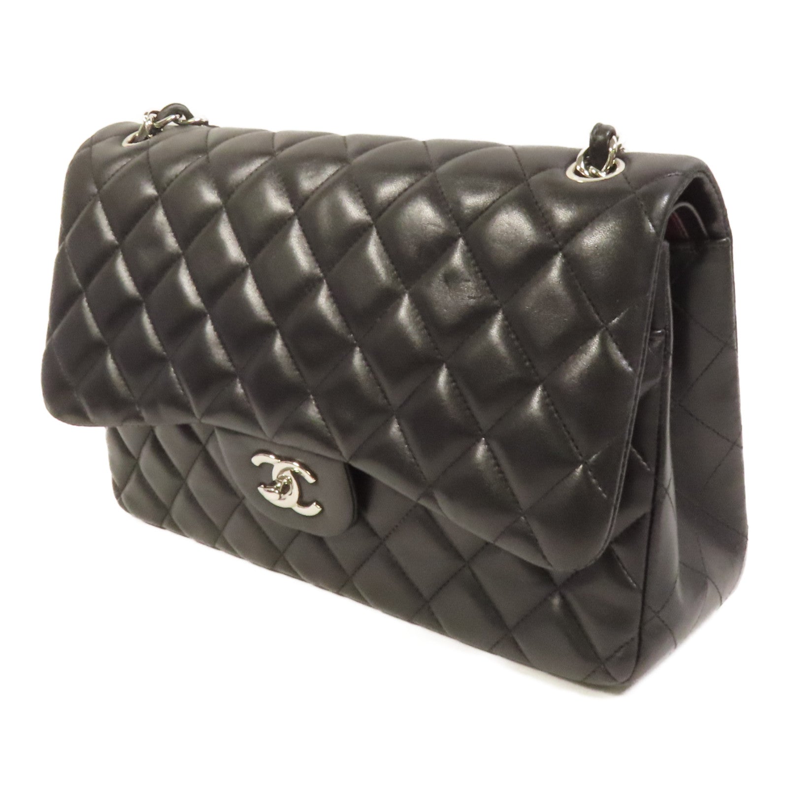 CHANEL 羊皮皮革Large Classic銀扣鏈帶肩背袋