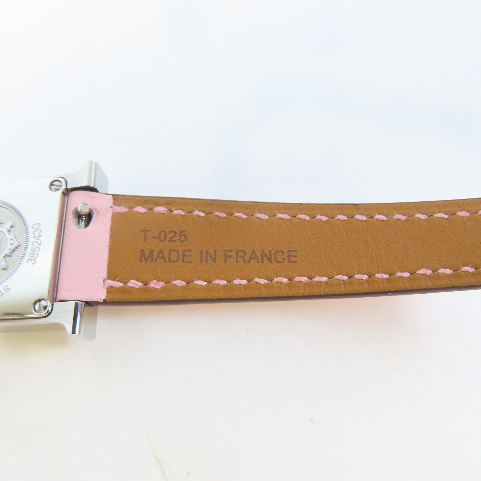 HERMES H Watch Mini不鏽鋼/皮革手錶石英機芯銀色/Rose Sakura櫻花粉紅色#15.5cm