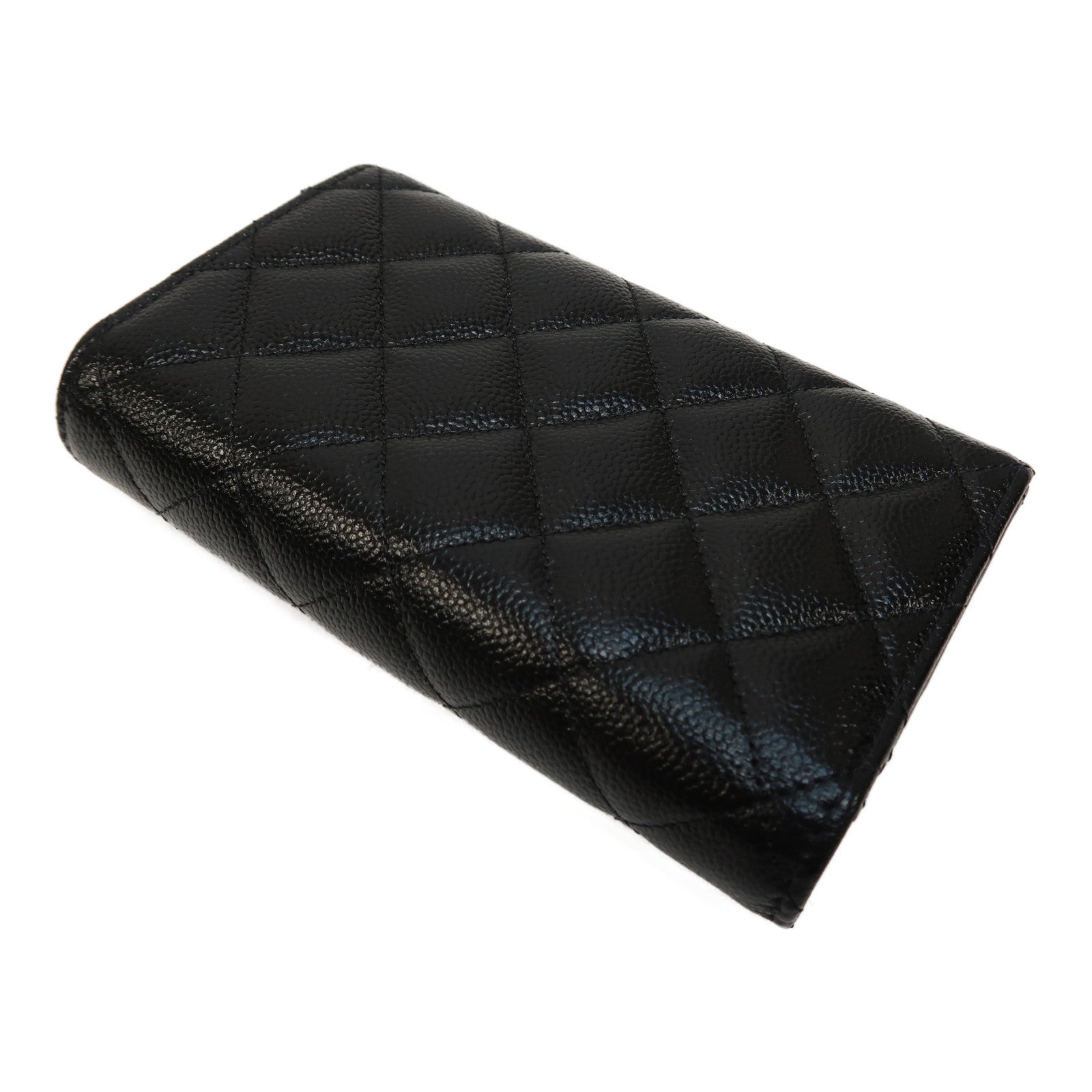 CHANEL 菱格Caviar皮革Wallet金扣長錢包黑色