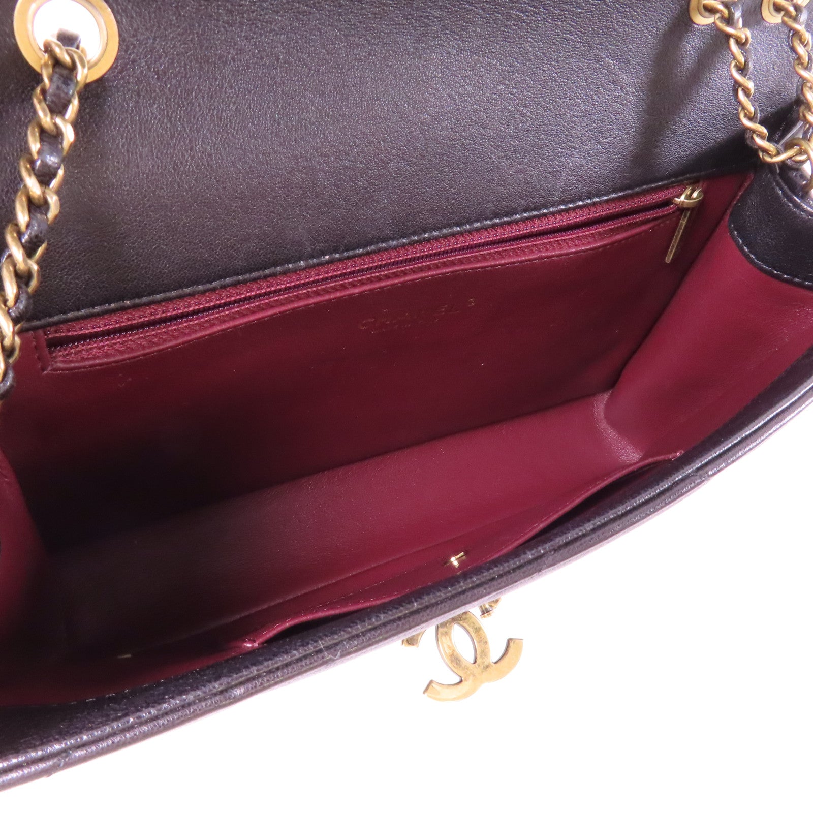 CHANEL 斜紋牛皮皮革Chain Shoulder金扣鏈帶肩背袋黑色