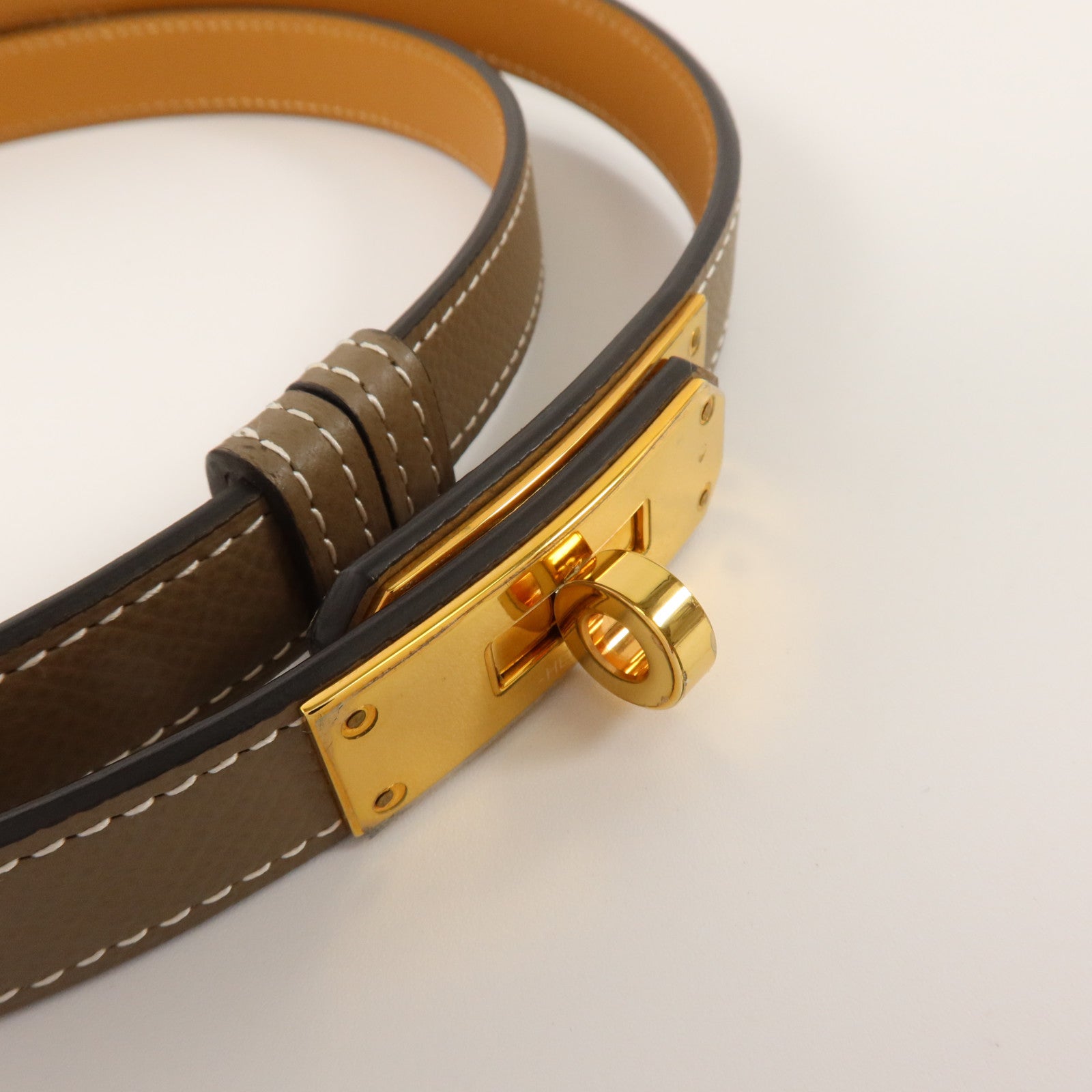 HERMES Epsom皮革Kelly 18 Belt金扣皮帶Etoupe