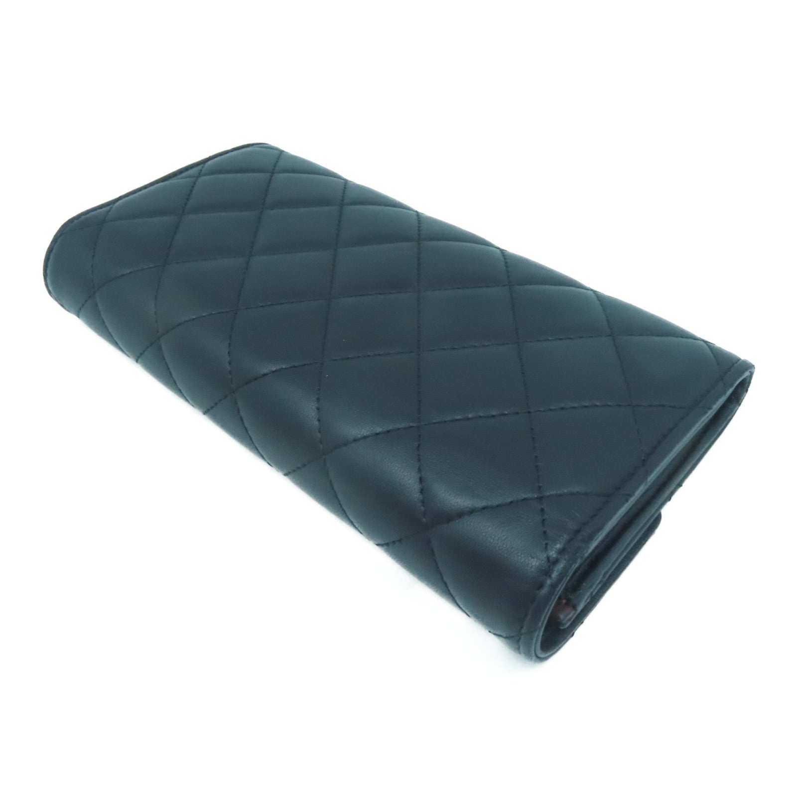 CHANEL 【激減優惠】菱格羊皮皮革Long Wallet銀扣長錢包黑色