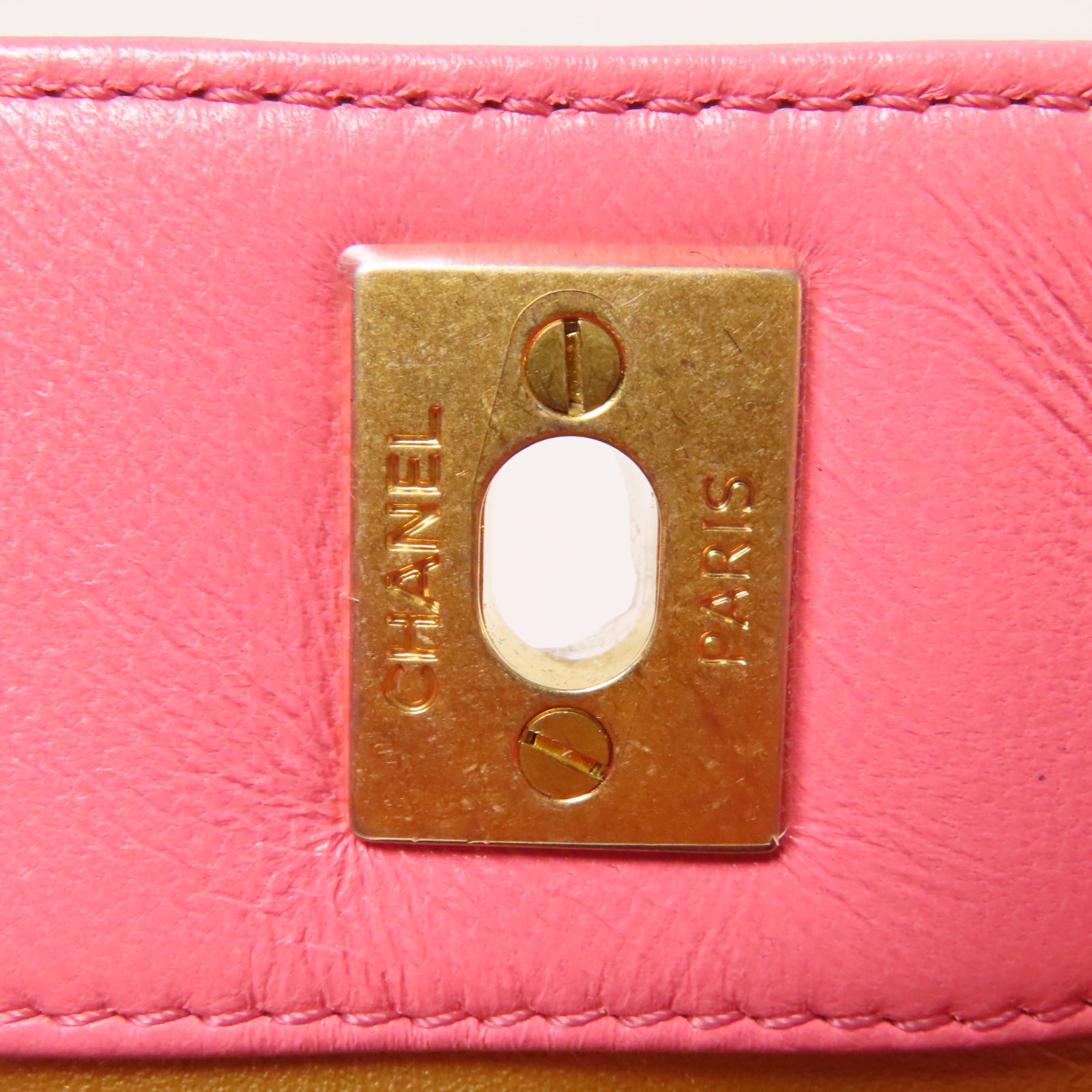 CHANEL 【激減優惠】菱格羊皮皮革Chain Shoulder金扣鏈帶肩背袋粉紅色