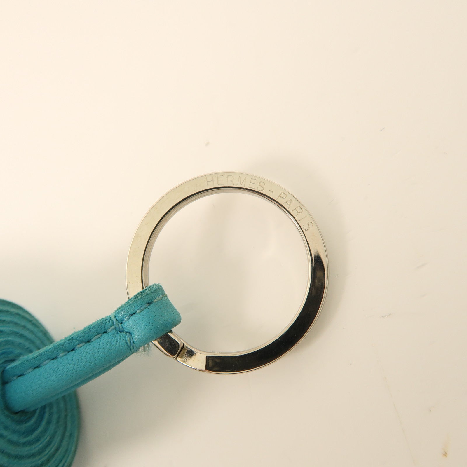 HERMES Swift皮革Carmen Key Ring銀扣鑰匙圈Blue