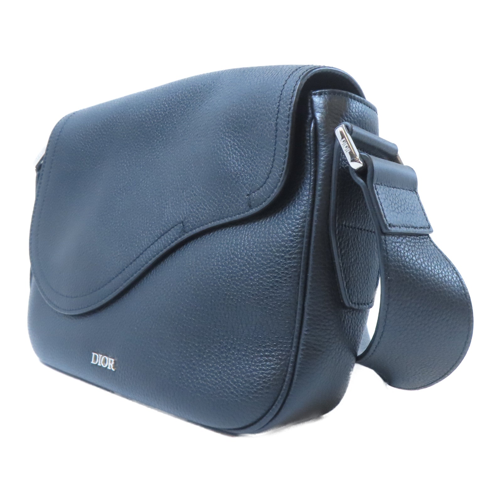 Dior 【激減優惠】牛皮皮革Saddle Mini銀扣肩背袋黑色