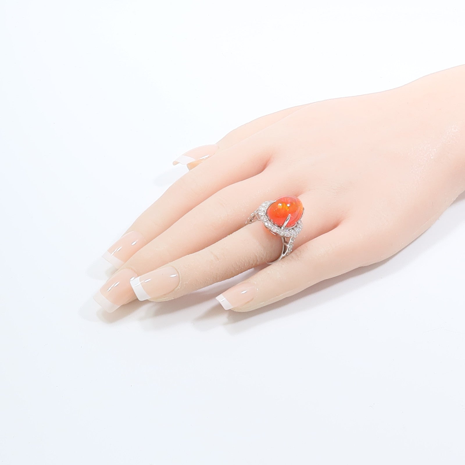 JEWELRY PT950鉑金Fire opal Diamond Ring火蛋白石/鑽石戒指